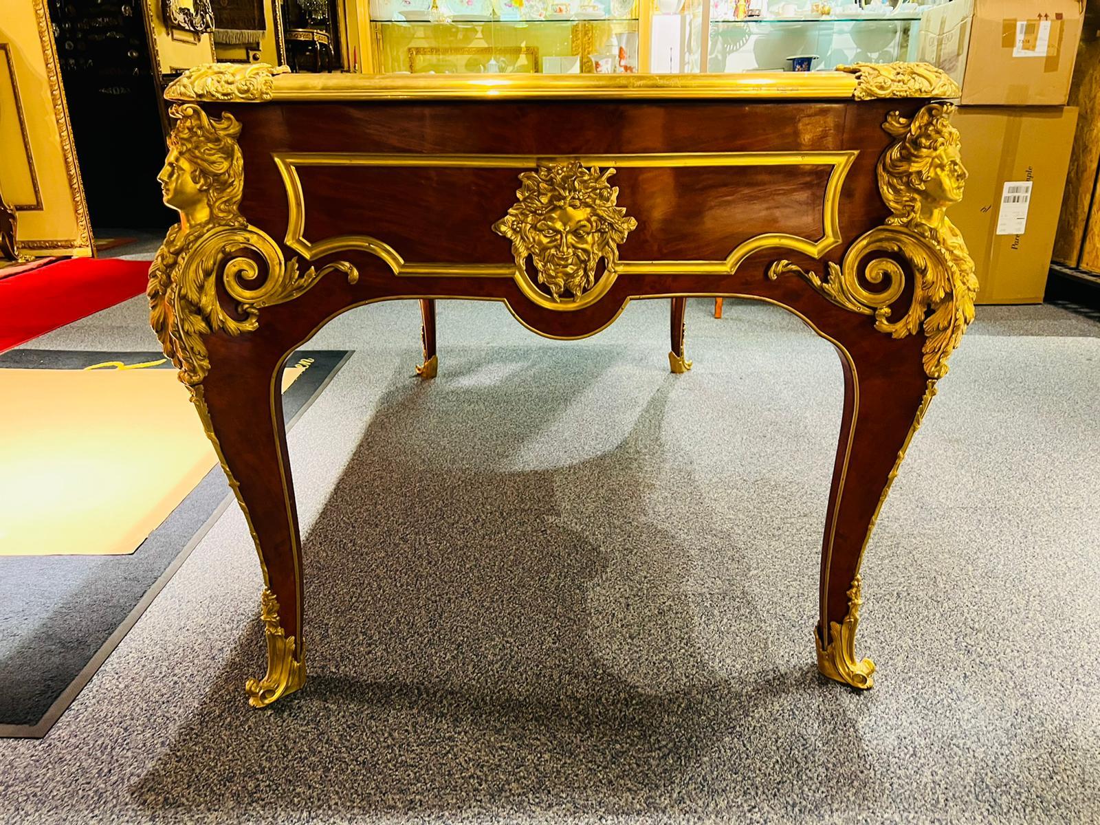 Majestic French Bureau Plat Desk antique According to Andre C. Boulle bronzed For Sale 2