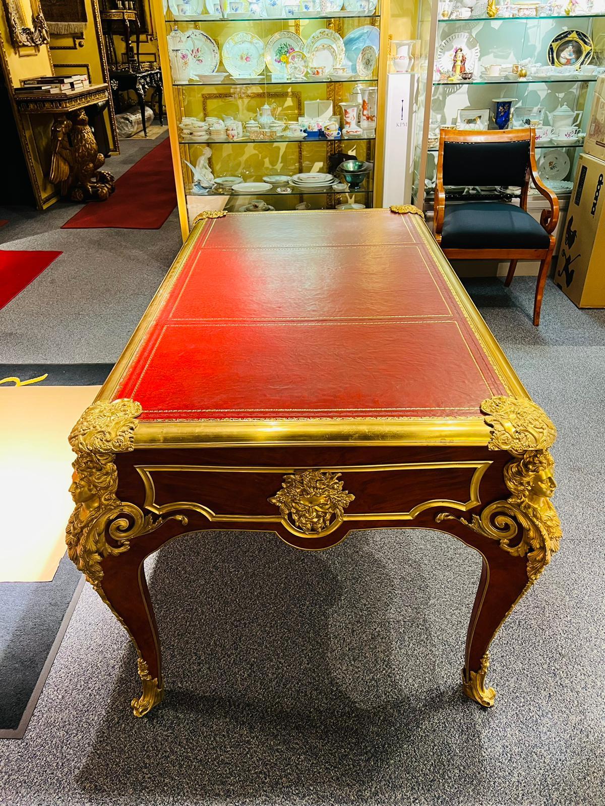 Majestic French Bureau Plat Desk antique According to Andre C. Boulle bronzed For Sale 4
