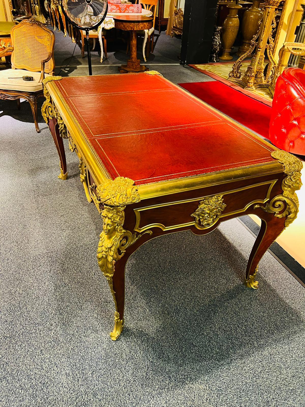 Majestic French Bureau Plat Desk antique According to Andre C. Boulle bronzed For Sale 5