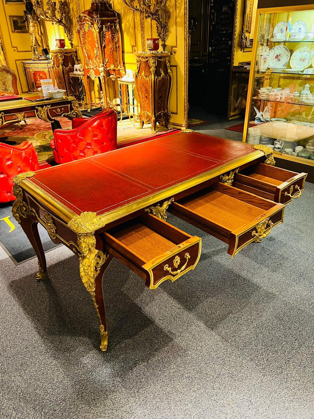 Majestic French Bureau Plat Desk antique According to Andre C. Boulle bronzed For Sale 6