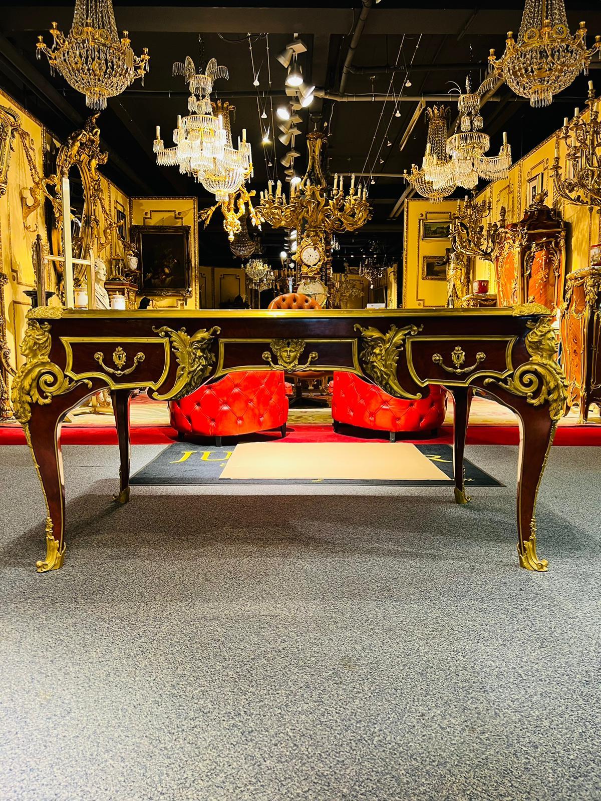 Louis XV Majestic French Bureau Plat Desk antique According to Andre C. Boulle bronzed For Sale