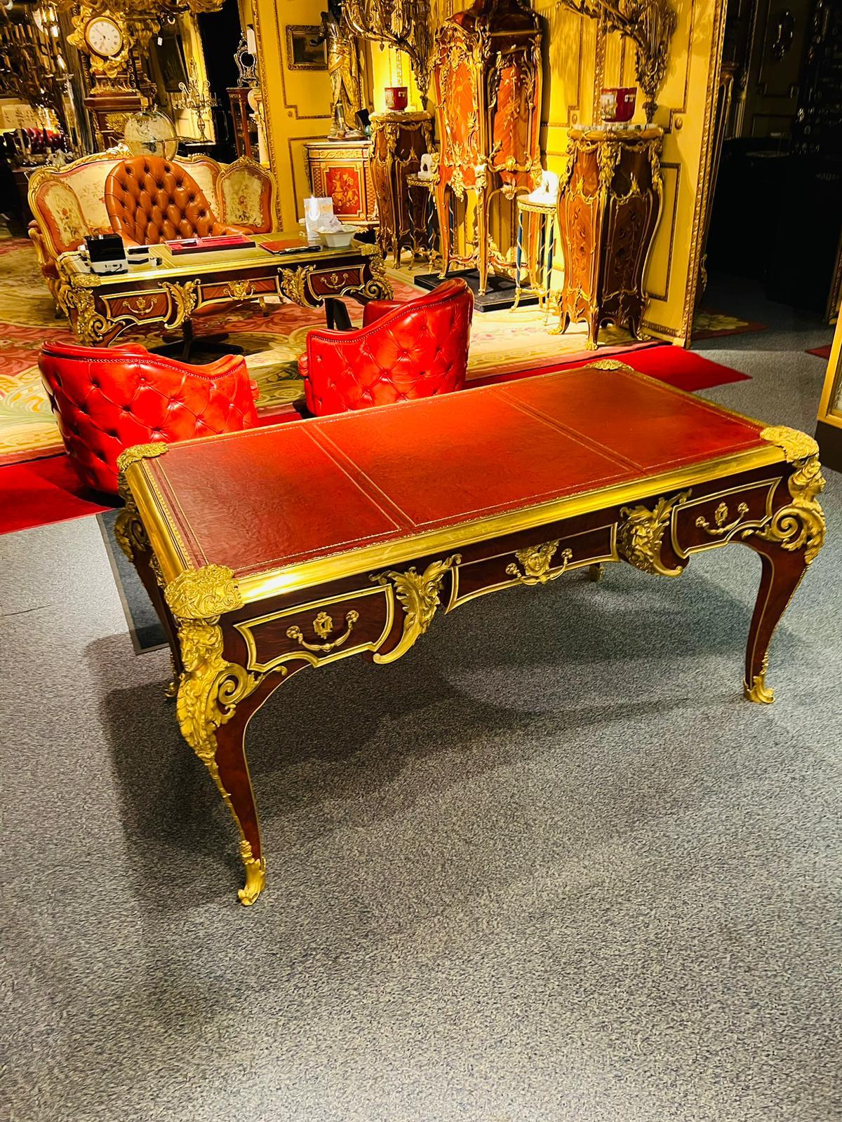 Wood Majestic French Bureau Plat Desk antique According to Andre C. Boulle bronzed For Sale