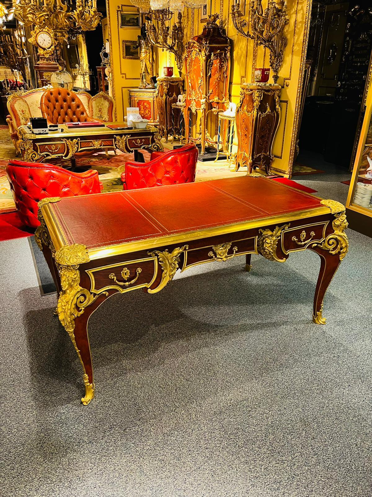 Majestic French Bureau Plat Desk antique According to Andre C. Boulle bronzed For Sale 1