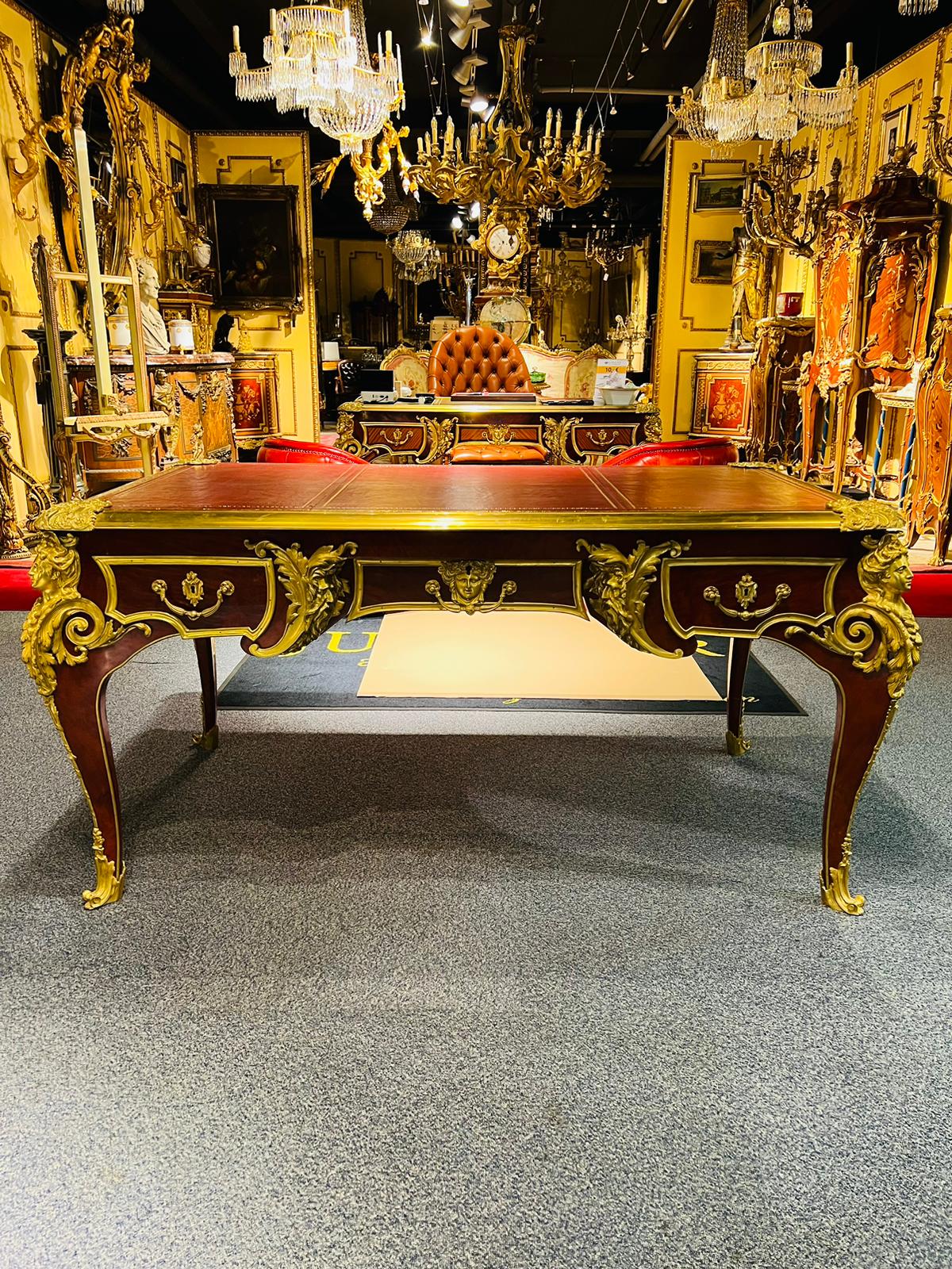 Majestic French Bureau Plat Desk antique According to Andre C. Boulle bronzed