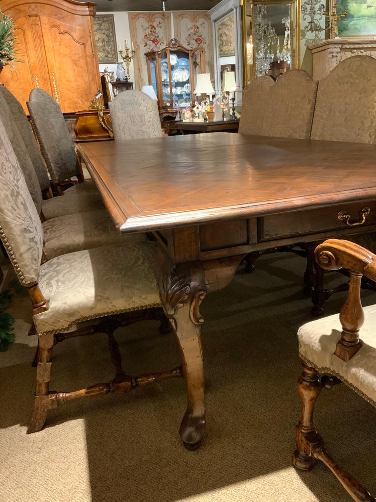 Large custom French Country style Dining Table, with ten high back