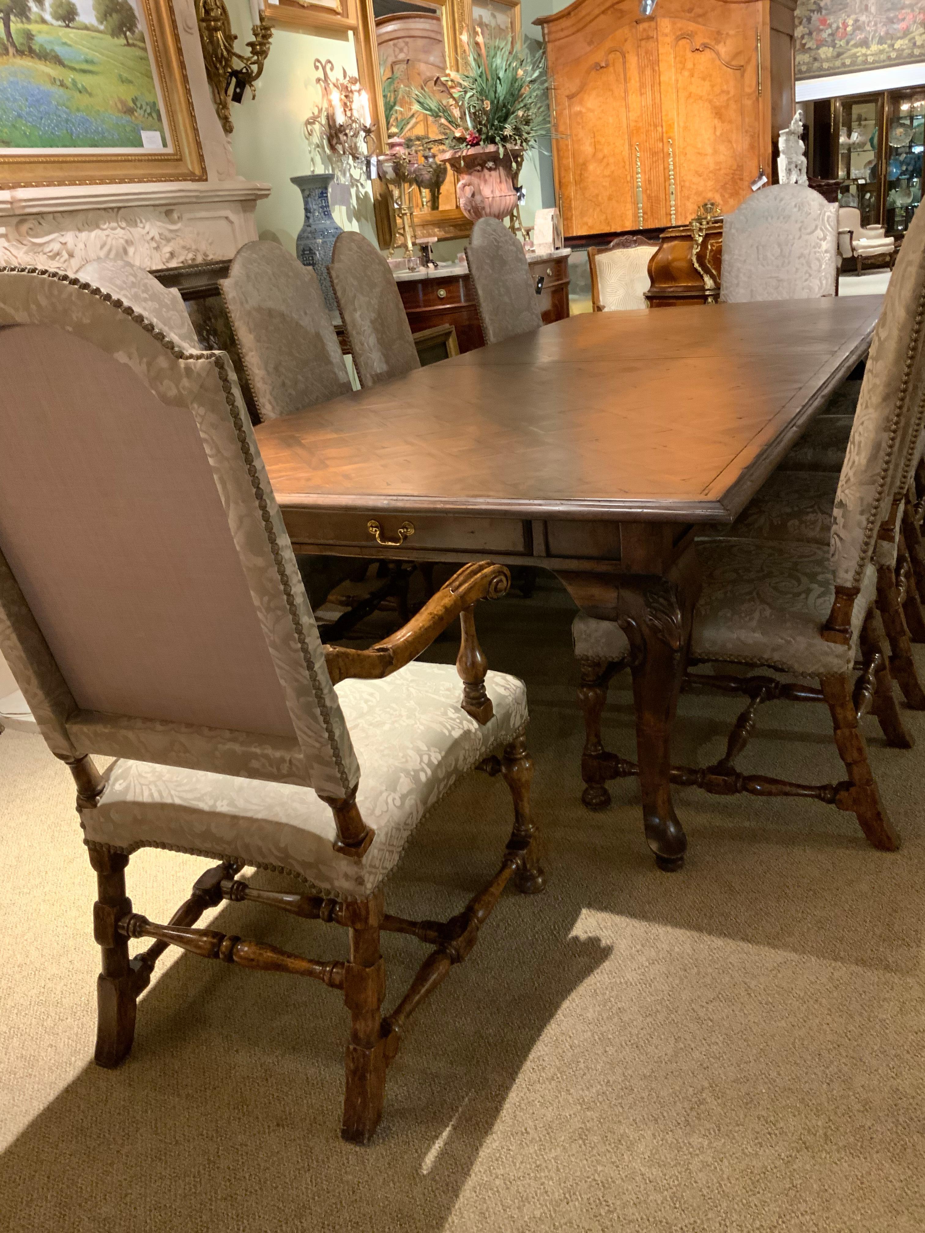 Large  custom French Country style Dining Table, with ten high back chairs 2