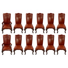 Majestic French Louis XVI Style Custom Leather Dining Chairs, A Set of 12