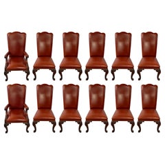 Vintage Majestic French Louis XVI Style Custom Leather Dining Chairs, A Set of 12 