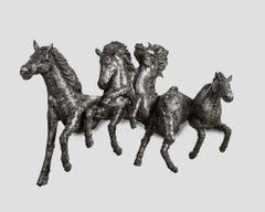 Majestic Galloping Horses Wall Sculpture - Burnished Cast Aluminum Statement Pie
