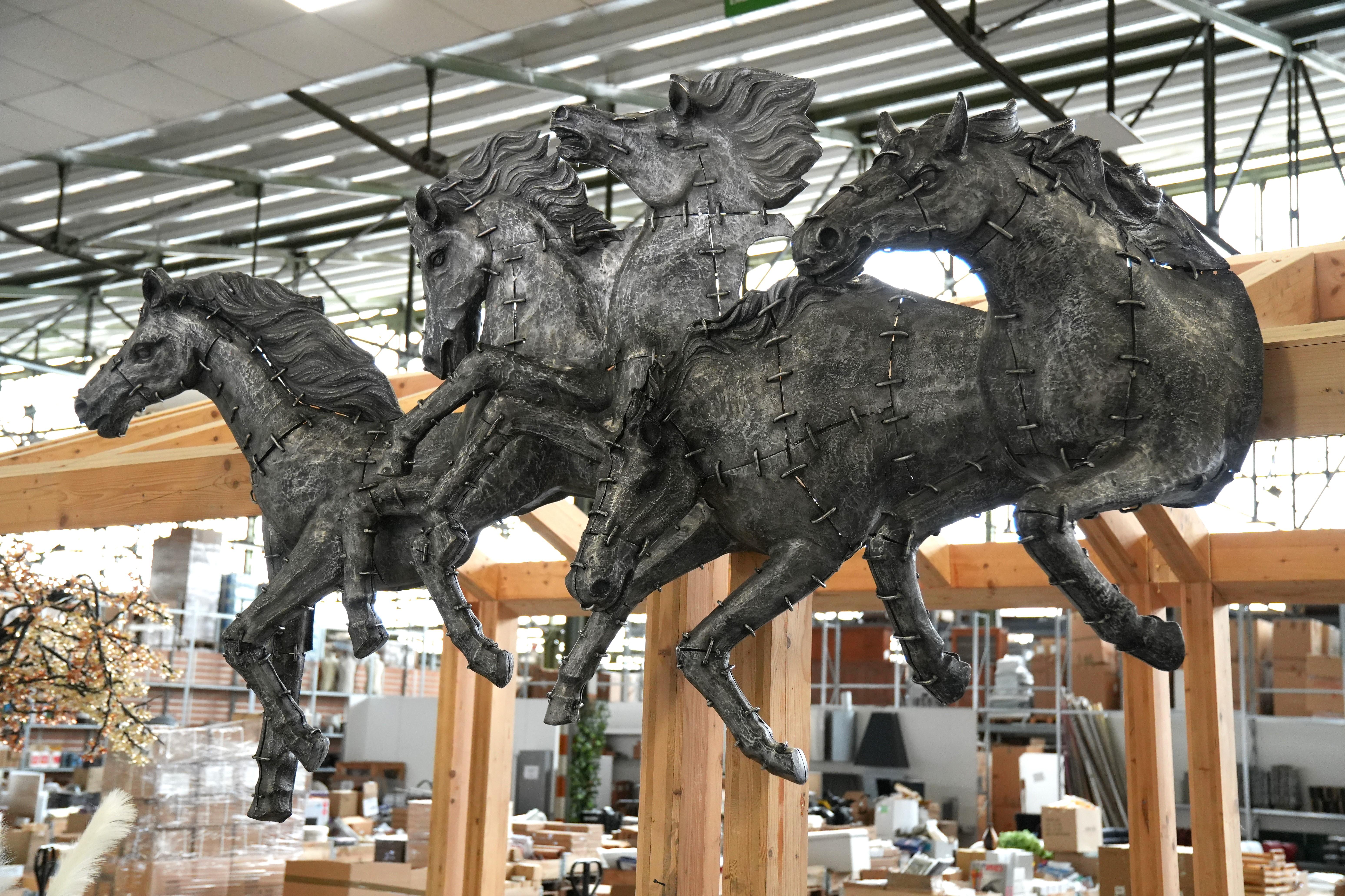 Contemporary Majestic Galloping Horses Wall Sculpture - Burnished Cast Aluminum Statement Pie For Sale