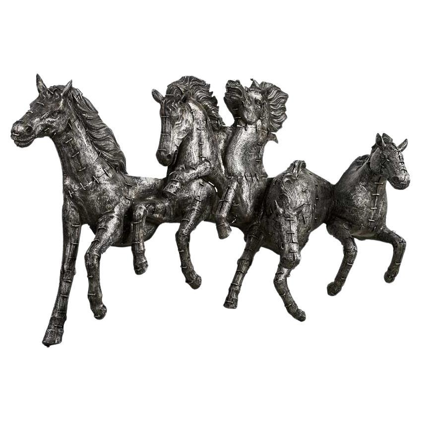 Majestic Galloping Horses Wall Sculpture - Burnished Cast Aluminum Statement Pie For Sale