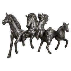 Majestic Galloping Horses Wall Sculpture - Burnished Cast Aluminum Statement Pie