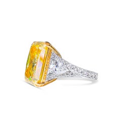 Majestic GIA Certified 20.06 Carat Cushion Cut Yellow Diamond Cocktail Ring