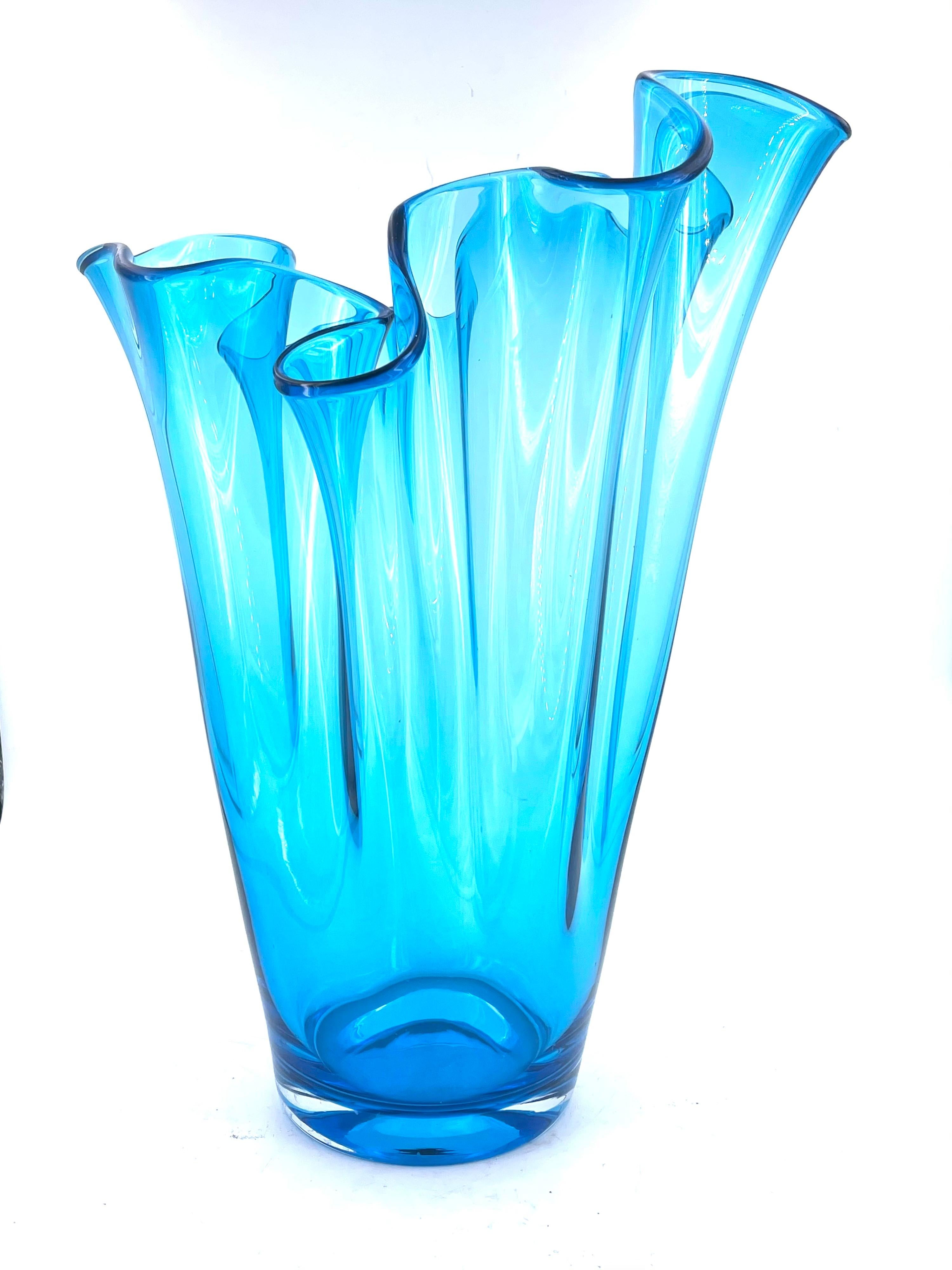 Mid-Century Modern Majestic Giant Blue Handkerchief Vase