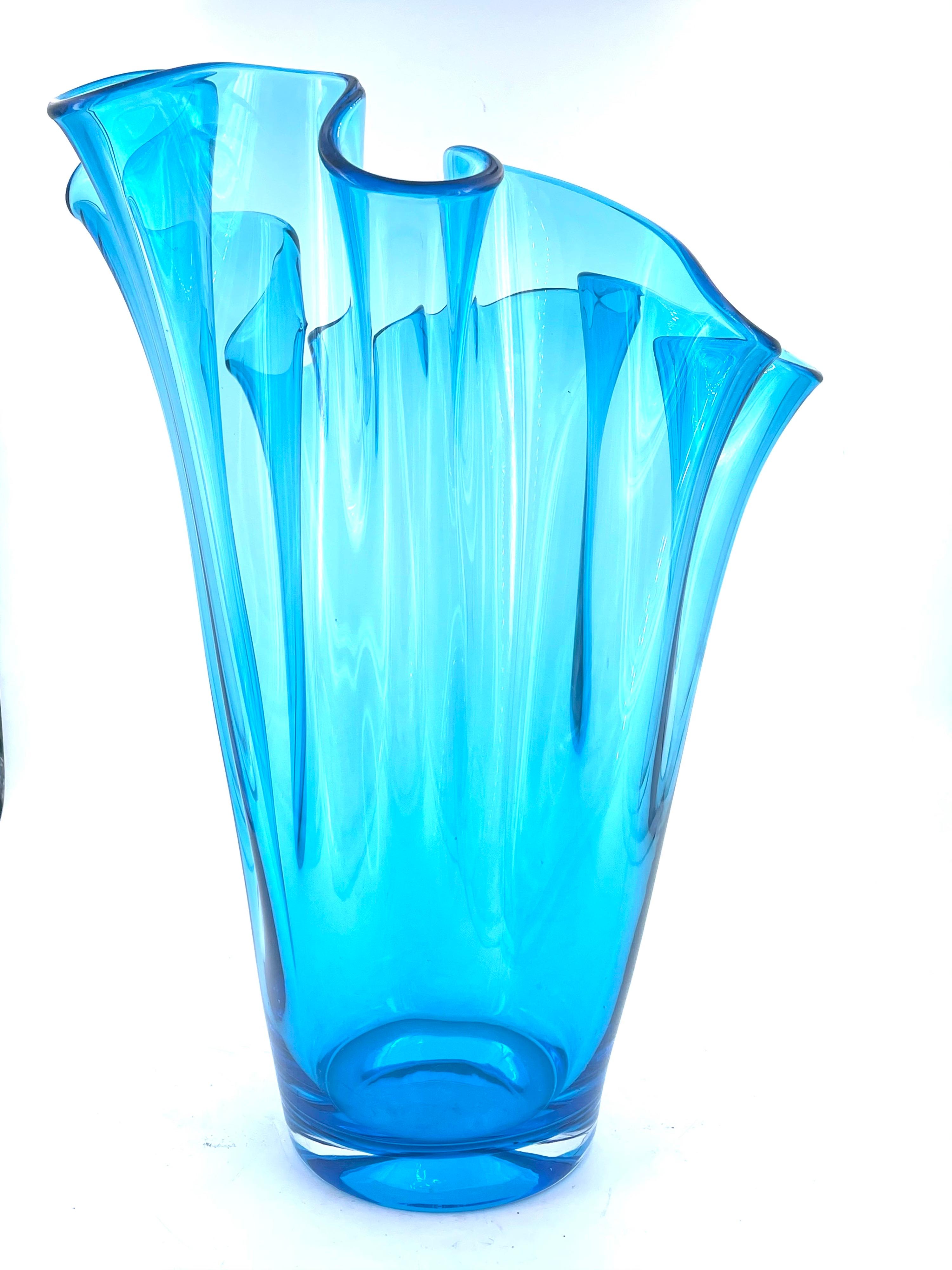 Majestic Giant Blue Handkerchief Vase In Excellent Condition In San Diego, CA