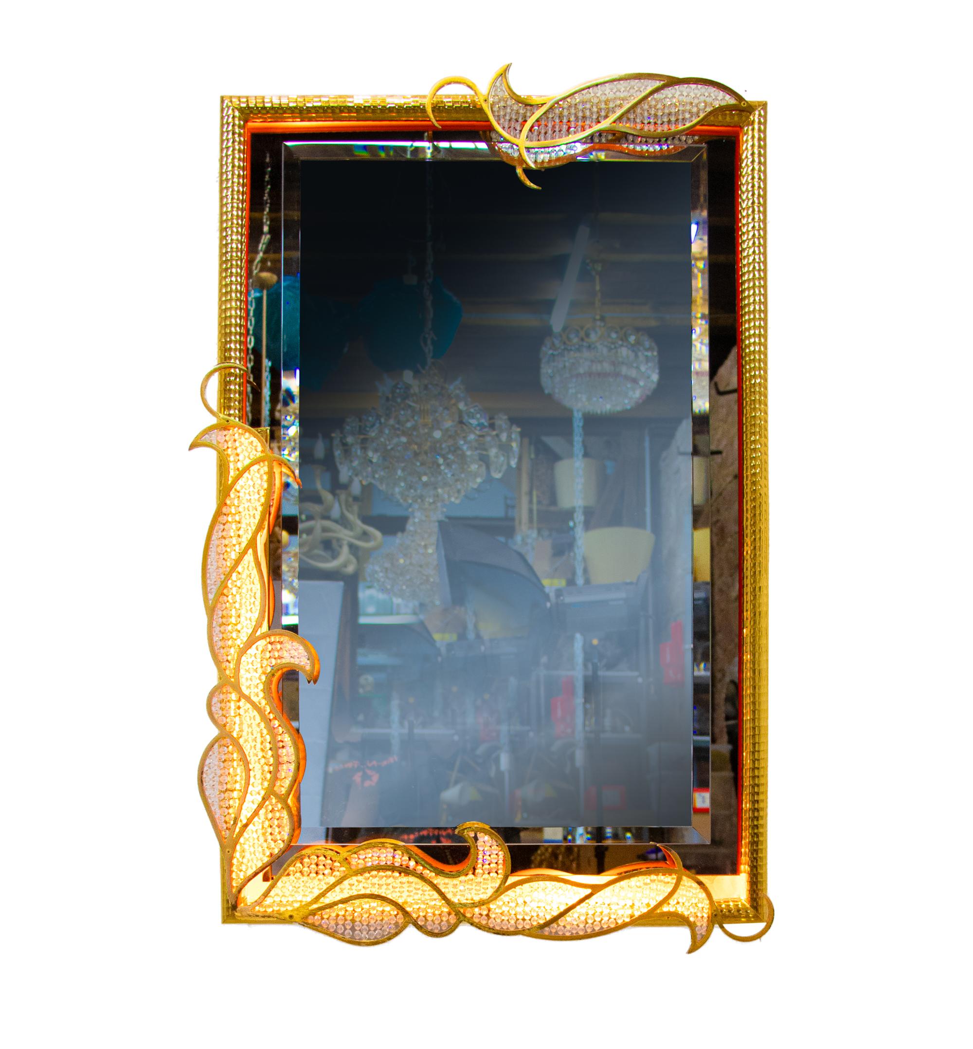 Majestueux miroir rétroéclairé de 38 pouces avec cristaux Swarovski par Kurt Faustig, Munich en vente 1