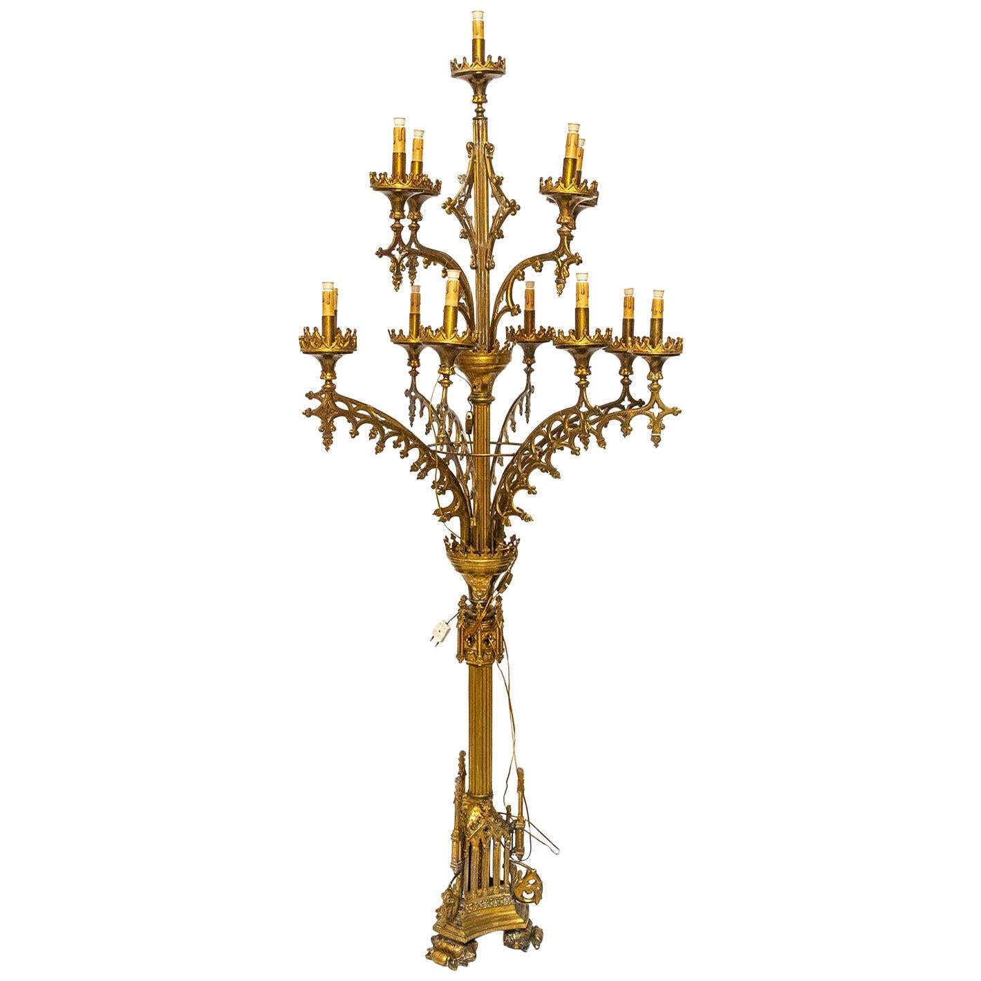 Majestic Gilded Bronze Candlestick, Italy, 1908