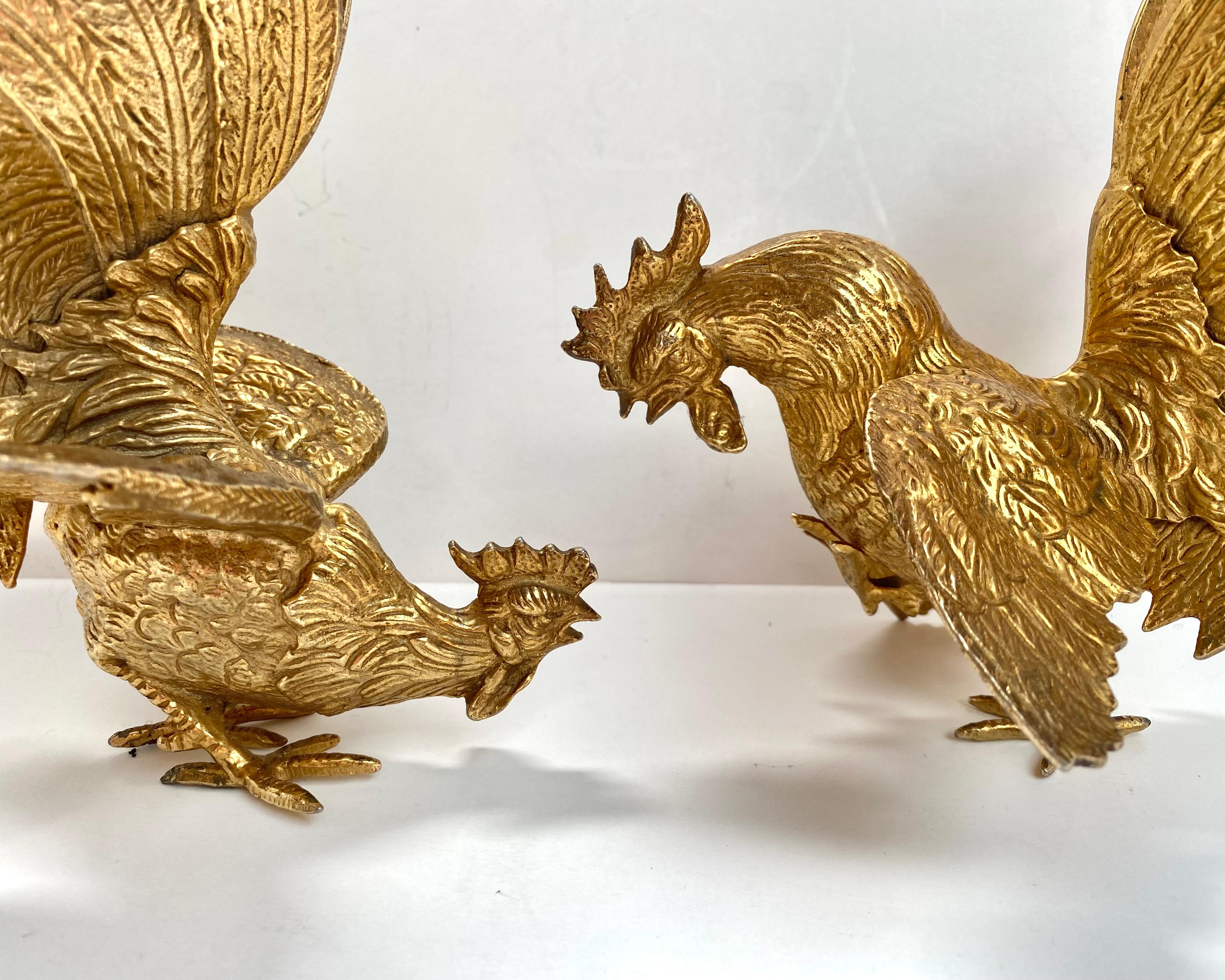 brass fighting roosters