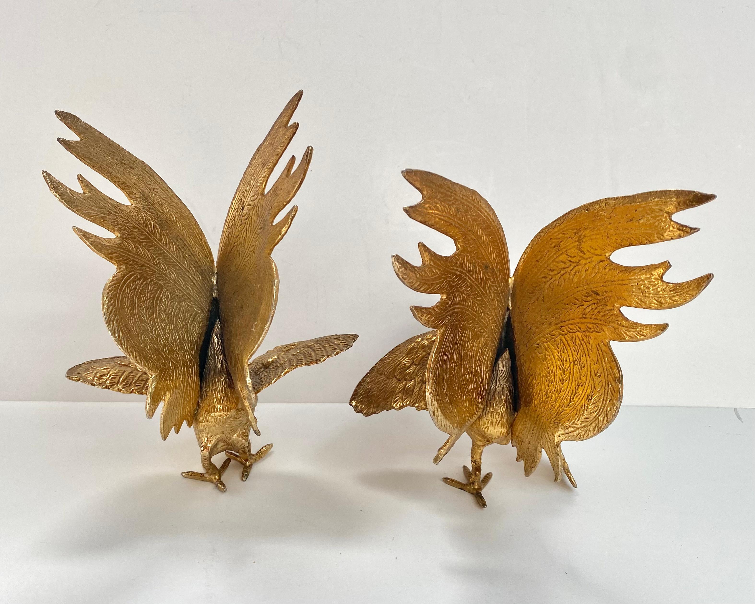 French Majestic Gilt Brass Rooster Figure, Set 2, France, 1960s