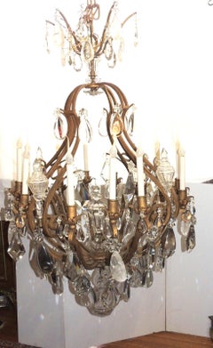 Majestic Gilt French Twelve-Light Rock Crystal Large Chandelier Baguès Fixture