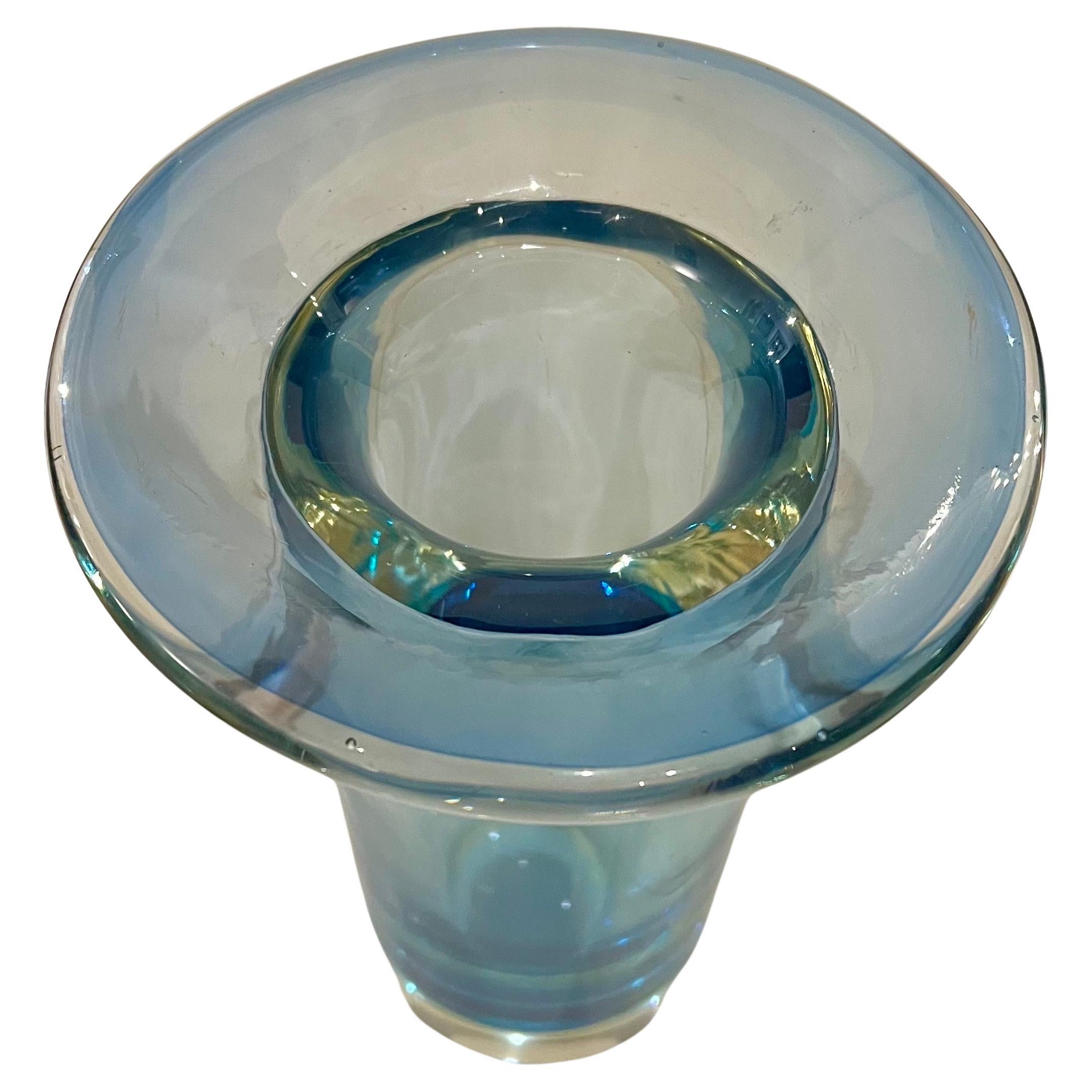Majestic sommerso blue glass vase , nice colors thick heavy and in excellent condition circa 1970's Murano Italy , great for Mid Century Space age home decor.