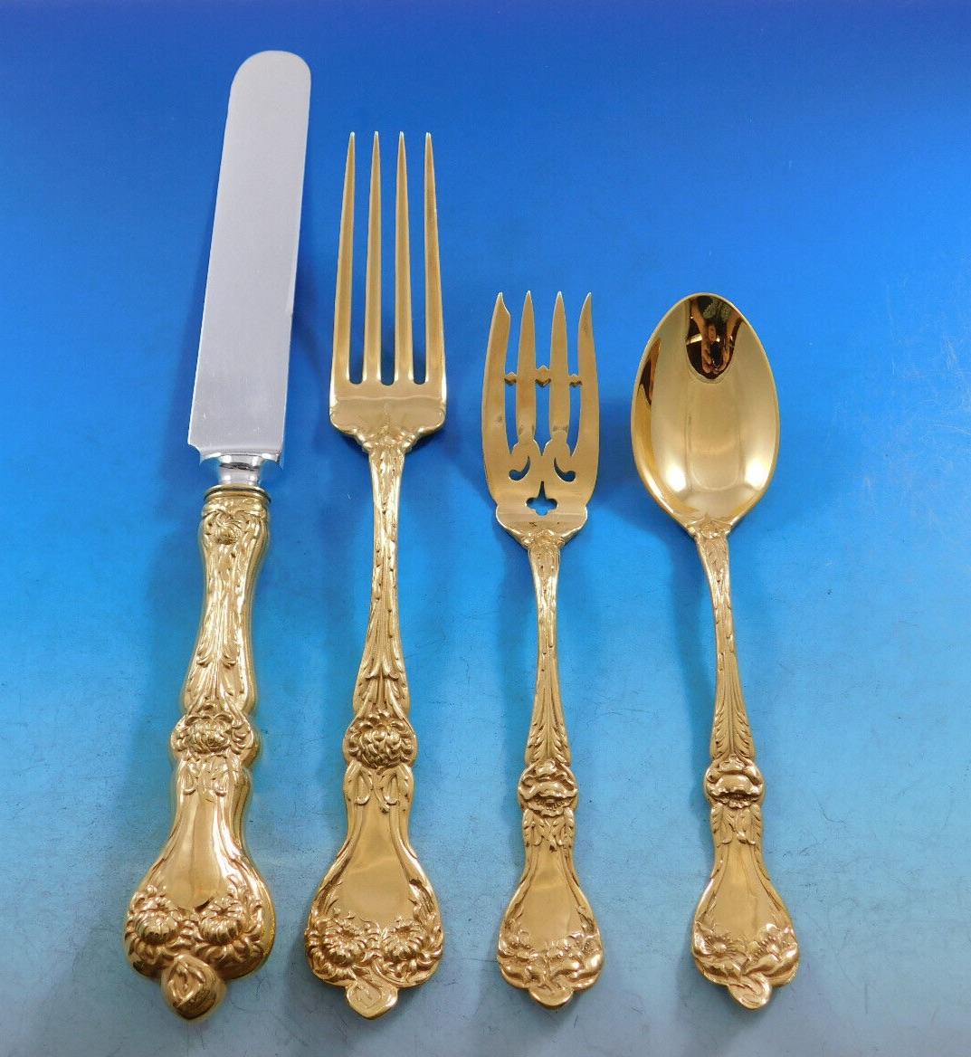20th Century Majestic Gold by Alvin Sterling Silver Flatware Set Service Dinner Size 72 Pcs For Sale