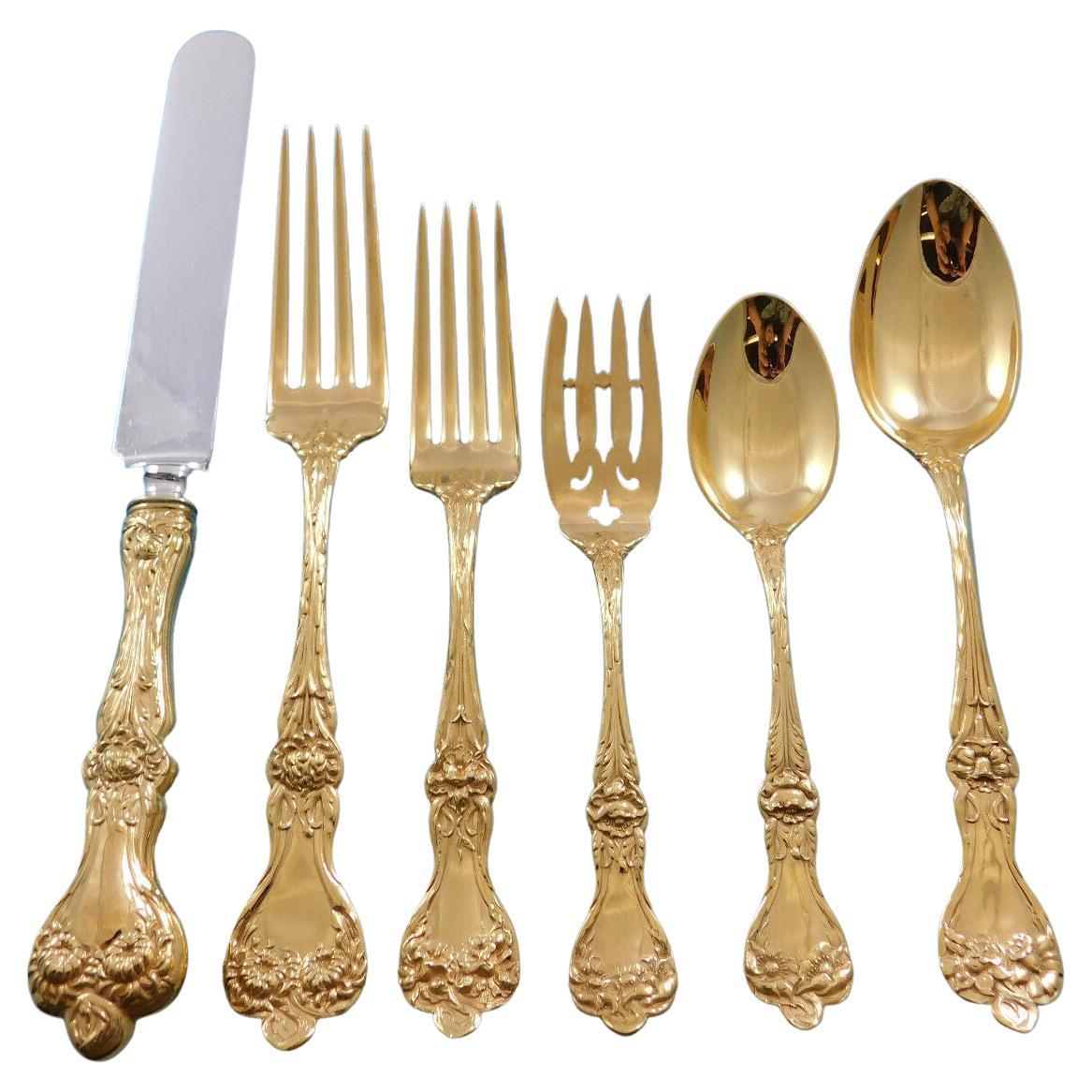 Majestic Gold by Alvin Sterling Silver Flatware Set Service Dinner Size 72 Pcs