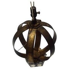 Majestic Gold Gild Metal Sphere Lamp on Thick Lucite Base Neoclassical
