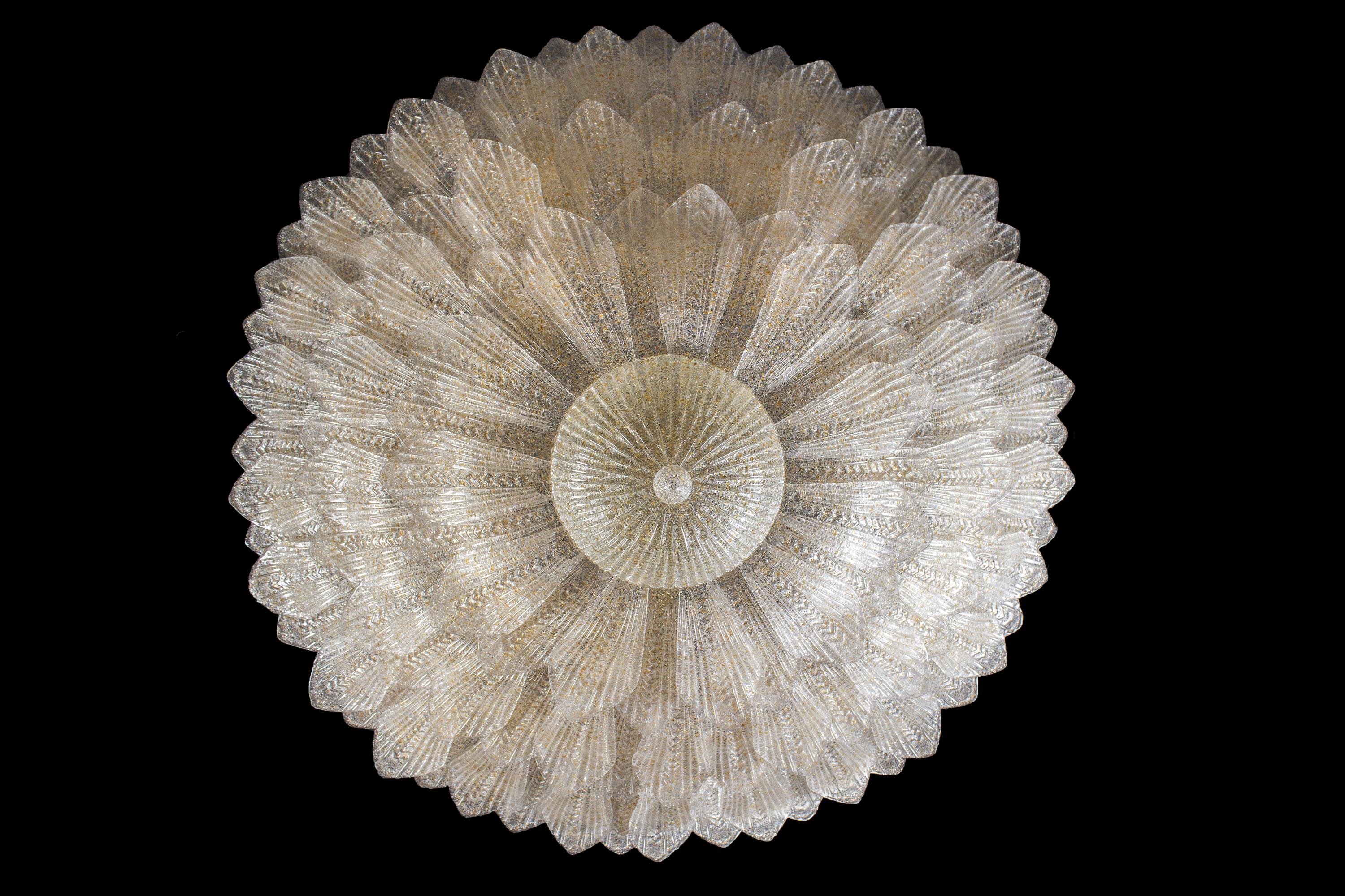 Majestic Gold Leaves Murano Glass Ceiling Light or Flush Mount For Sale 8