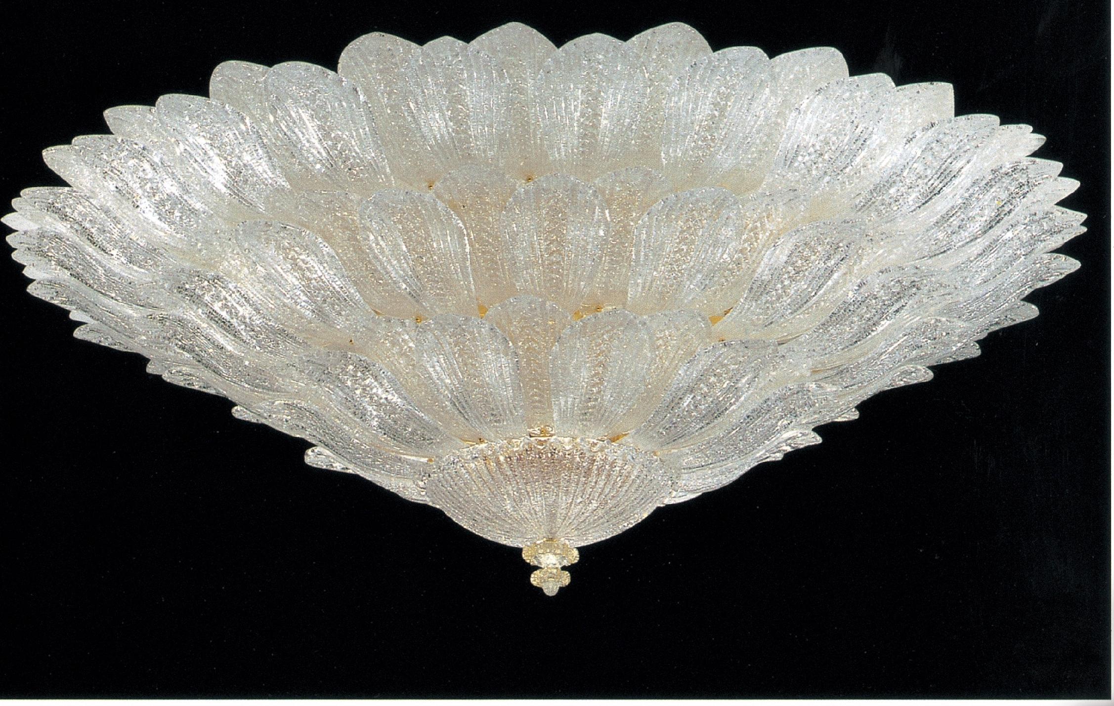 Majestic Gold Leaves Murano Glass Ceiling Light or Flush Mount For Sale 9