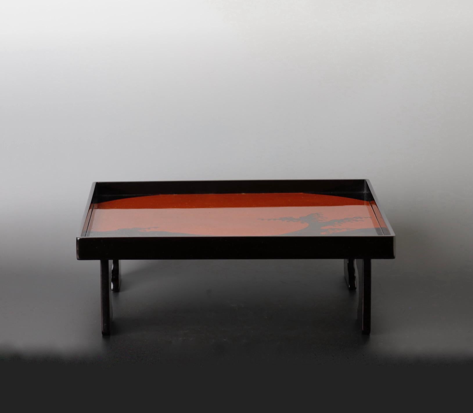 Wood Majestic Great Wave and Rising Sun Lacquered Tray