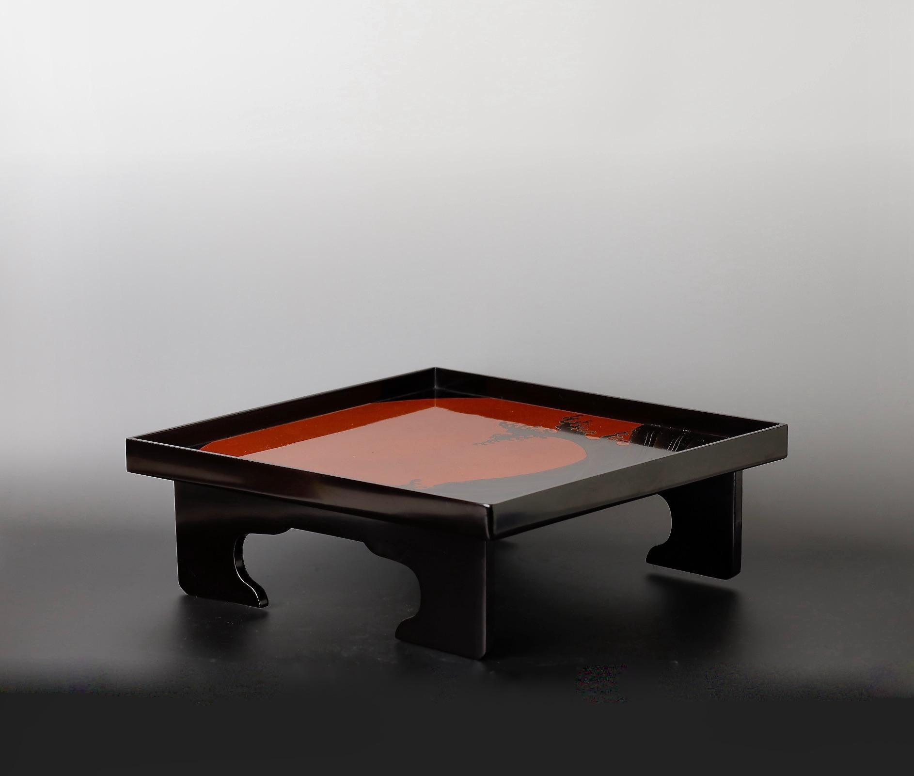 Majestic Great Wave and Rising Sun Lacquered Tray 1