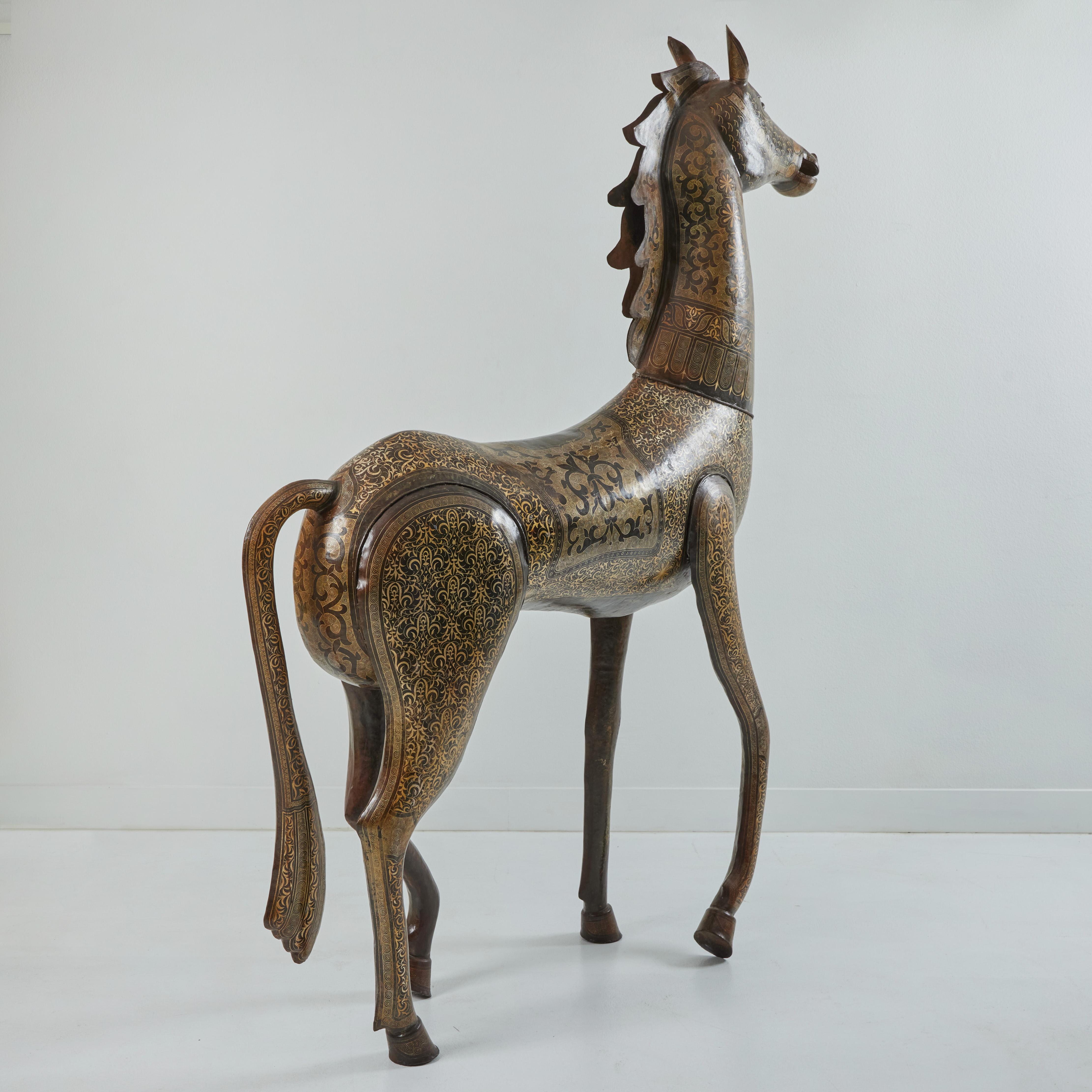 Majestic Hand Embellished Metal Horse Sculpture In Good Condition For Sale In Palm Desert, CA