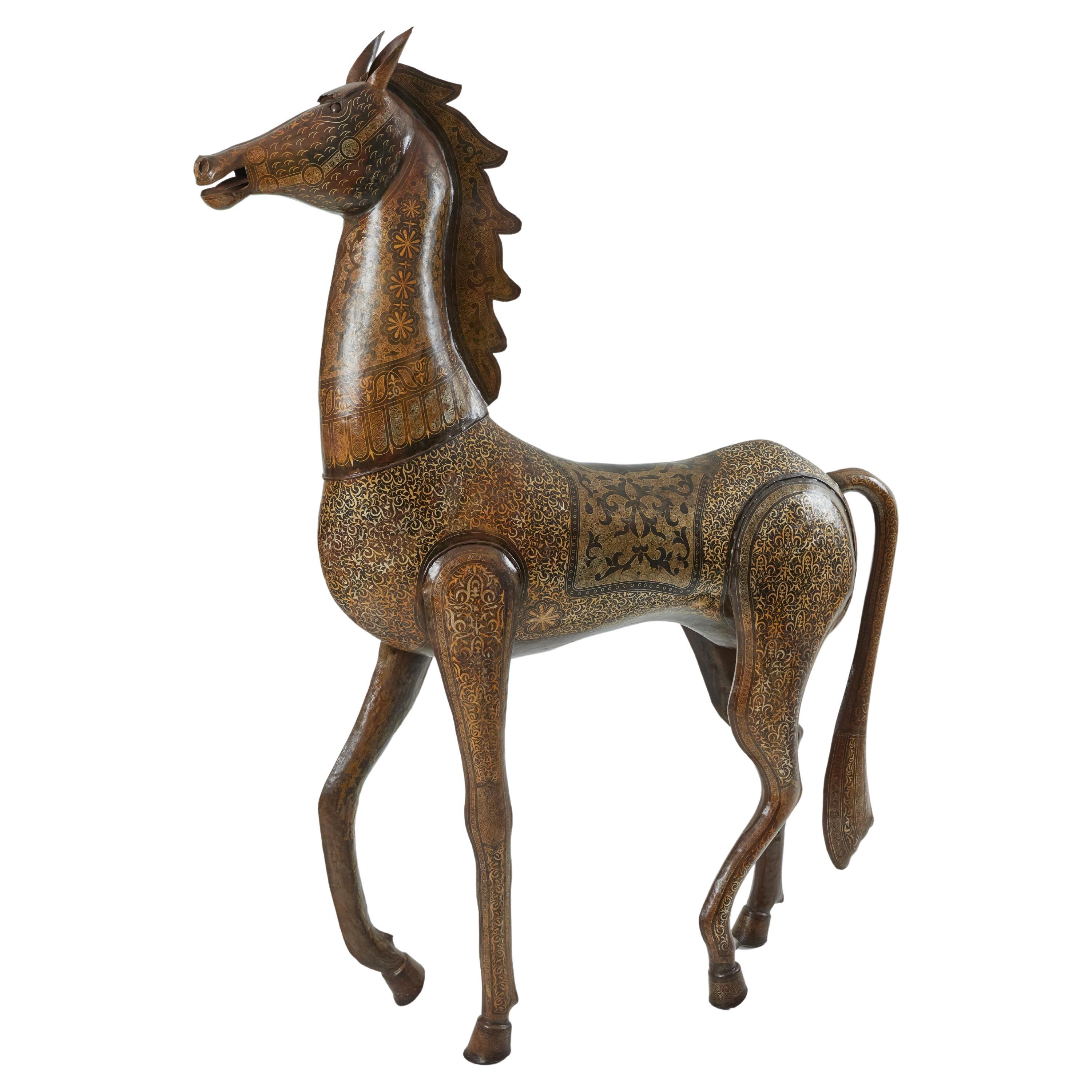 Majestic Hand Embellished Metal Horse Sculpture For Sale