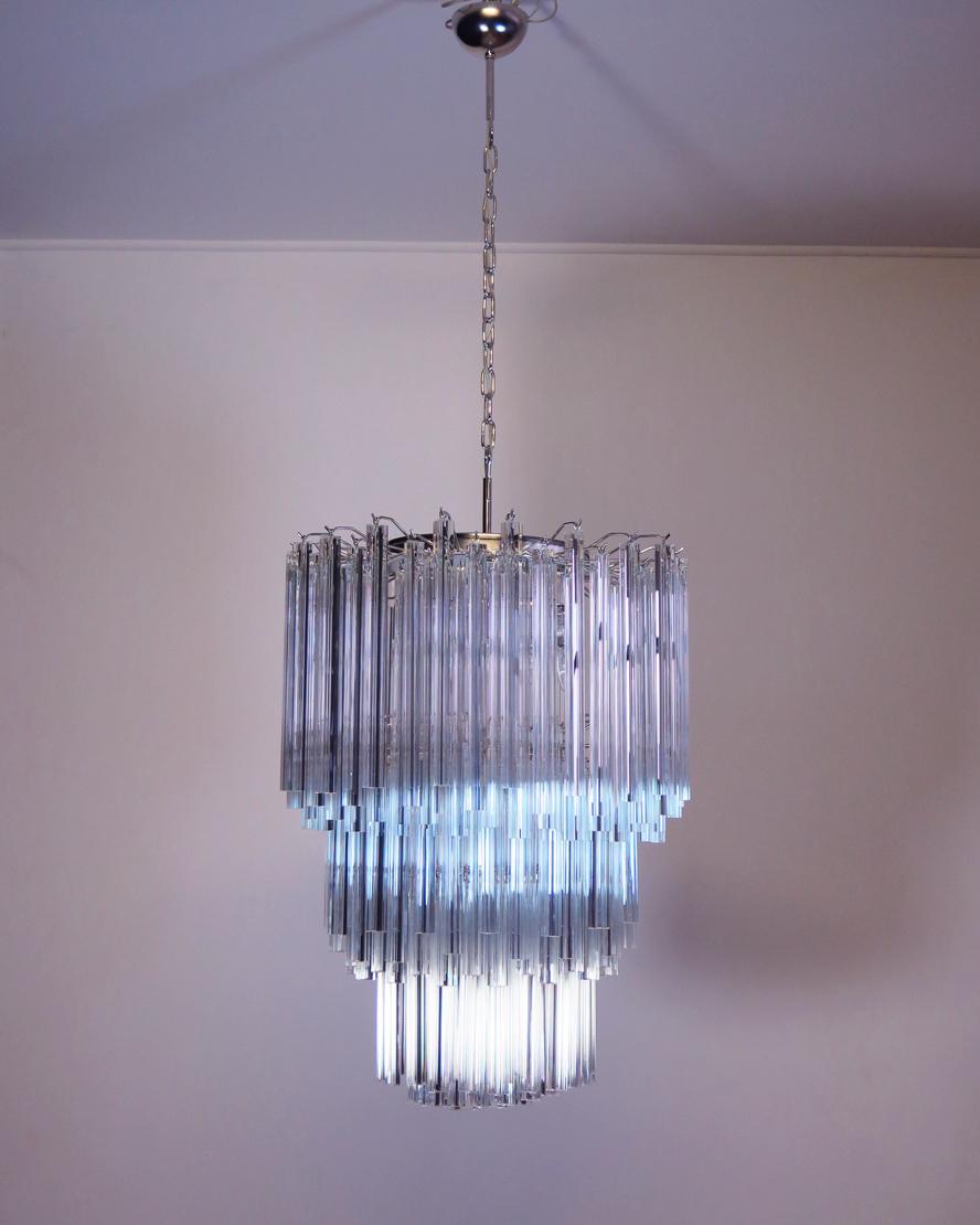 Majestic Italian Pair of Chandelier Triedri, 184 Prism, Murano For Sale 9