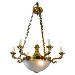 Majestic Italian 8-Light, 6-Arm Brass and Glass Chandelier, 1960s