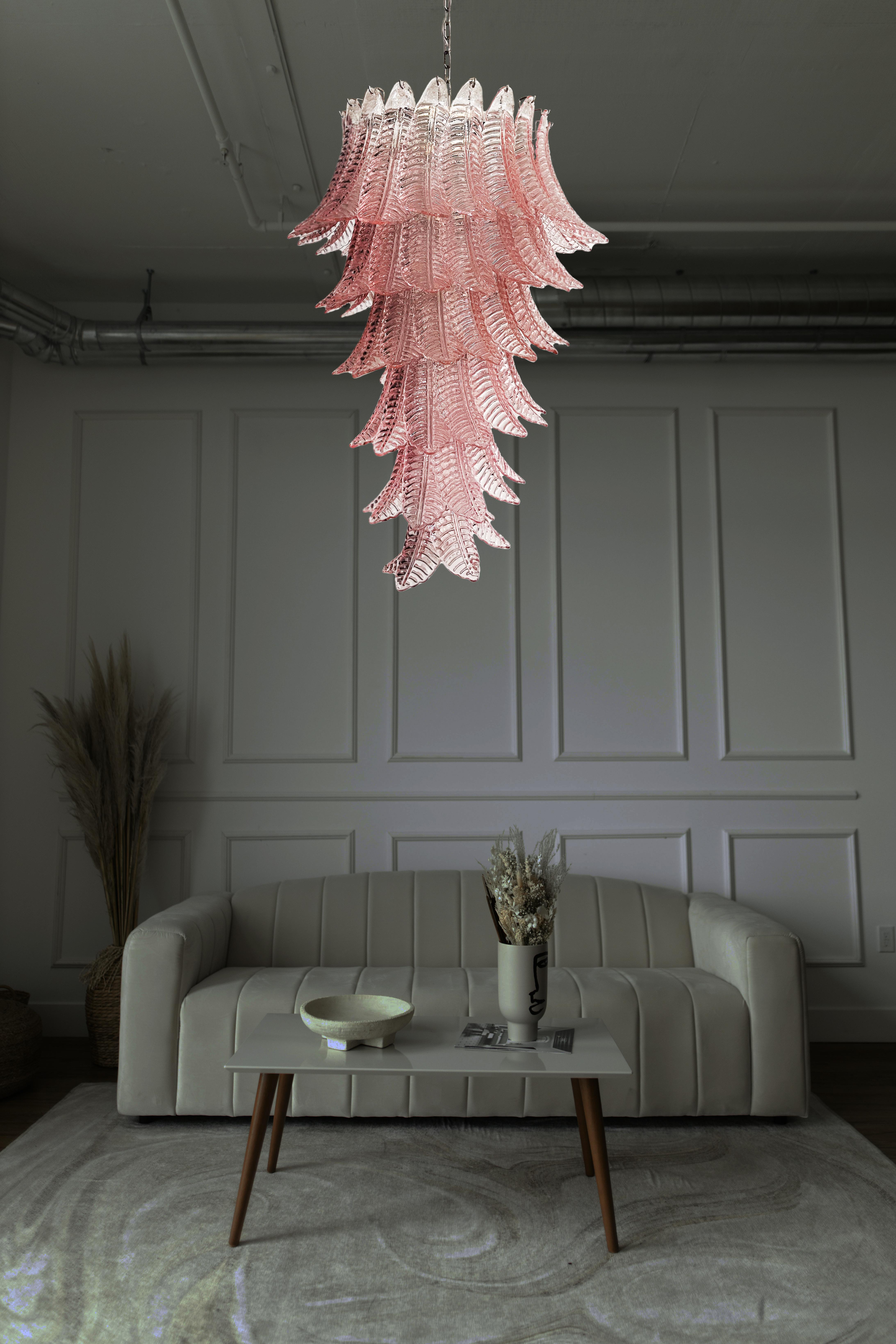 Majestic Italian Murano Felci Glass spiral chandelier - 83 pink glasses For Sale 9
