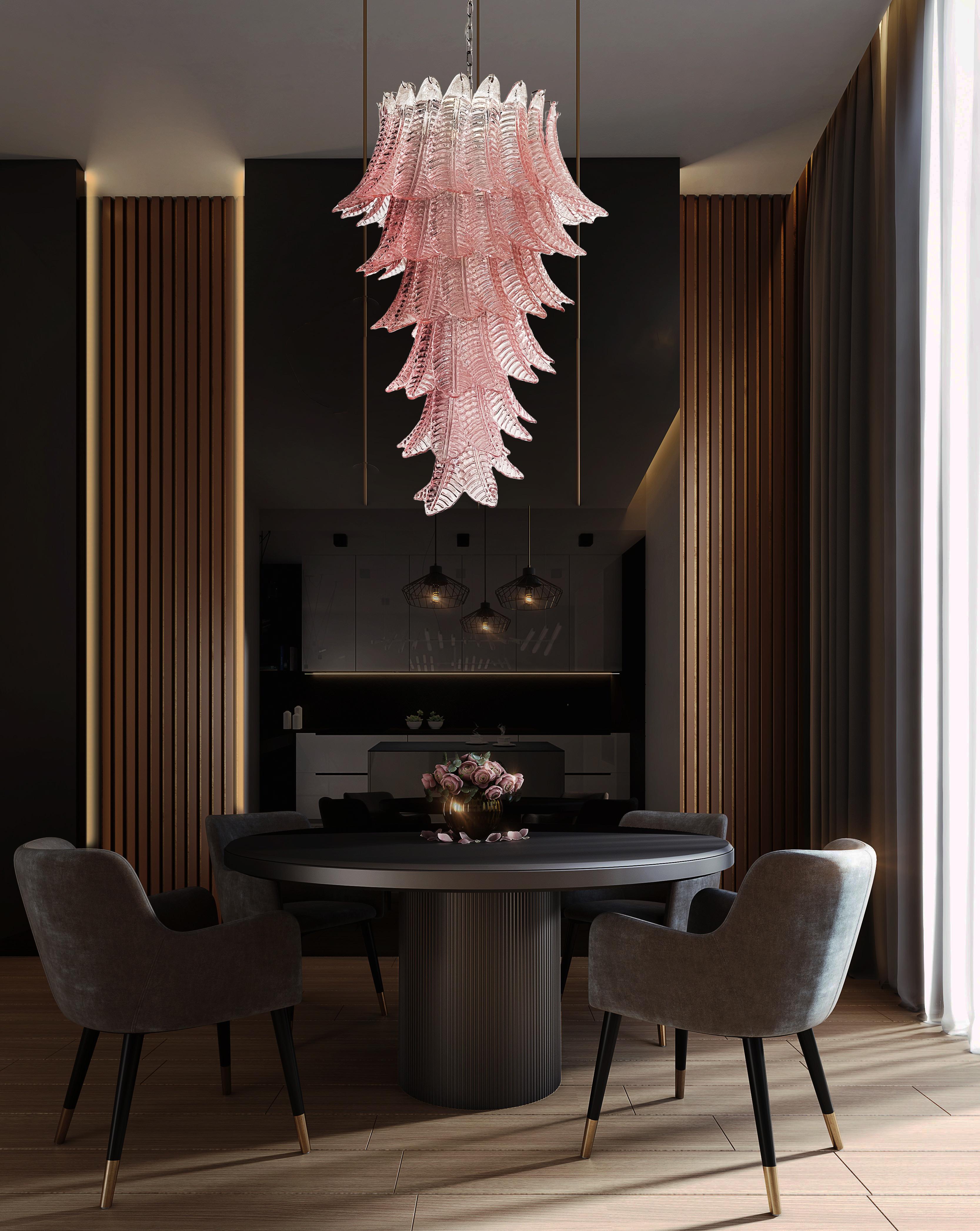Contemporary Majestic Italian Murano Felci Glass spiral chandeliers - 83 pink glasses For Sale