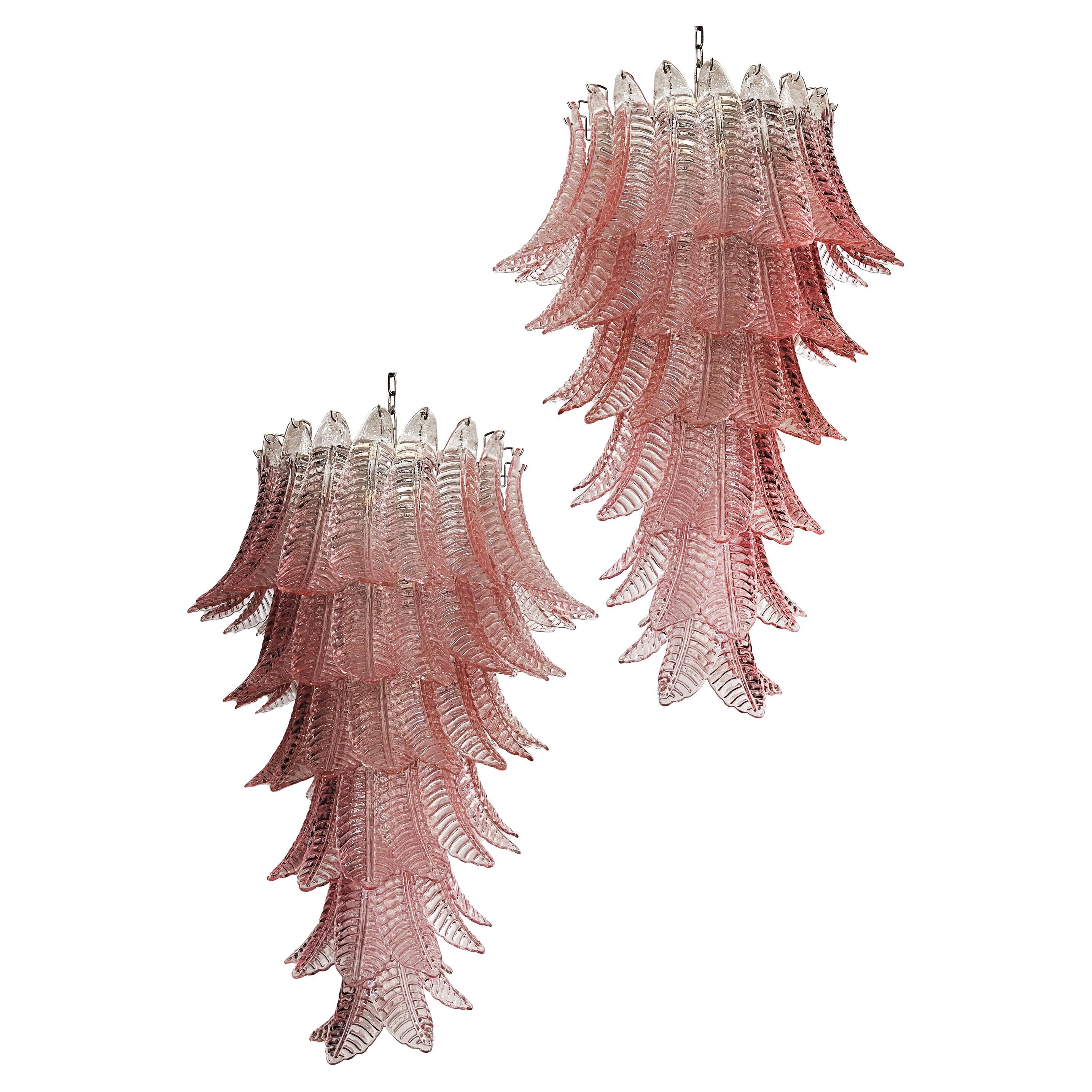 Majestic Italian Murano Felci Glass spiral chandeliers - 83 pink glasses For Sale