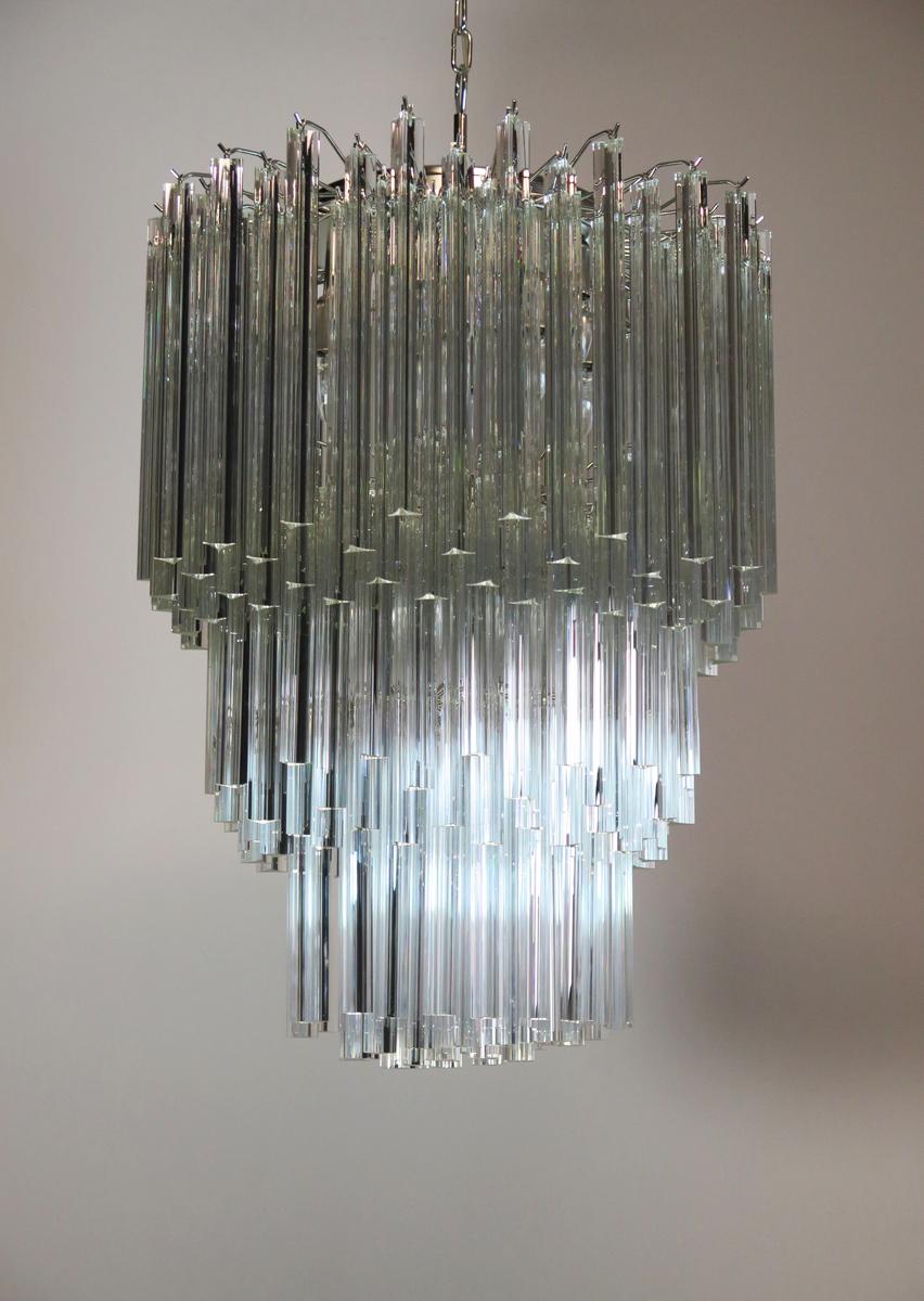 Majestic Italian Pair of Triedri Chandeliers, 184 Prism, Murano For Sale 8