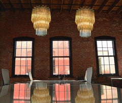 Majestic Italian Pair of Triedri Chandeliers, 184 Prism, Murano