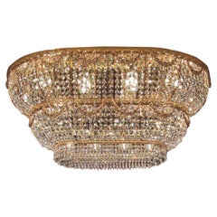 Majestic Italian Villa Ceiling Lamp in 24kt Gold Plate with Transparent Crystals