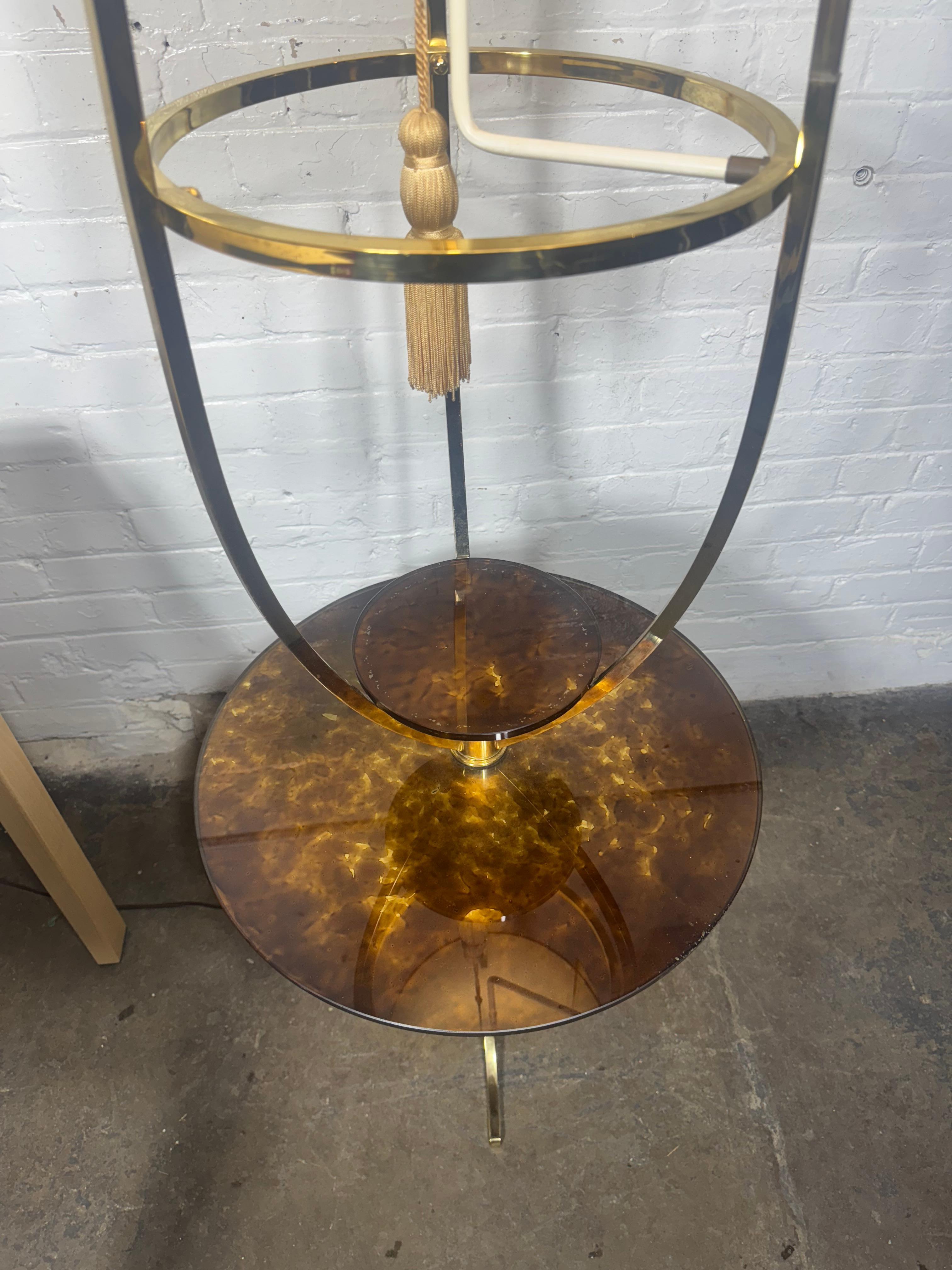 Majestic Lamp Co. Brass & reverse painted glass lamp tripod table (over 6