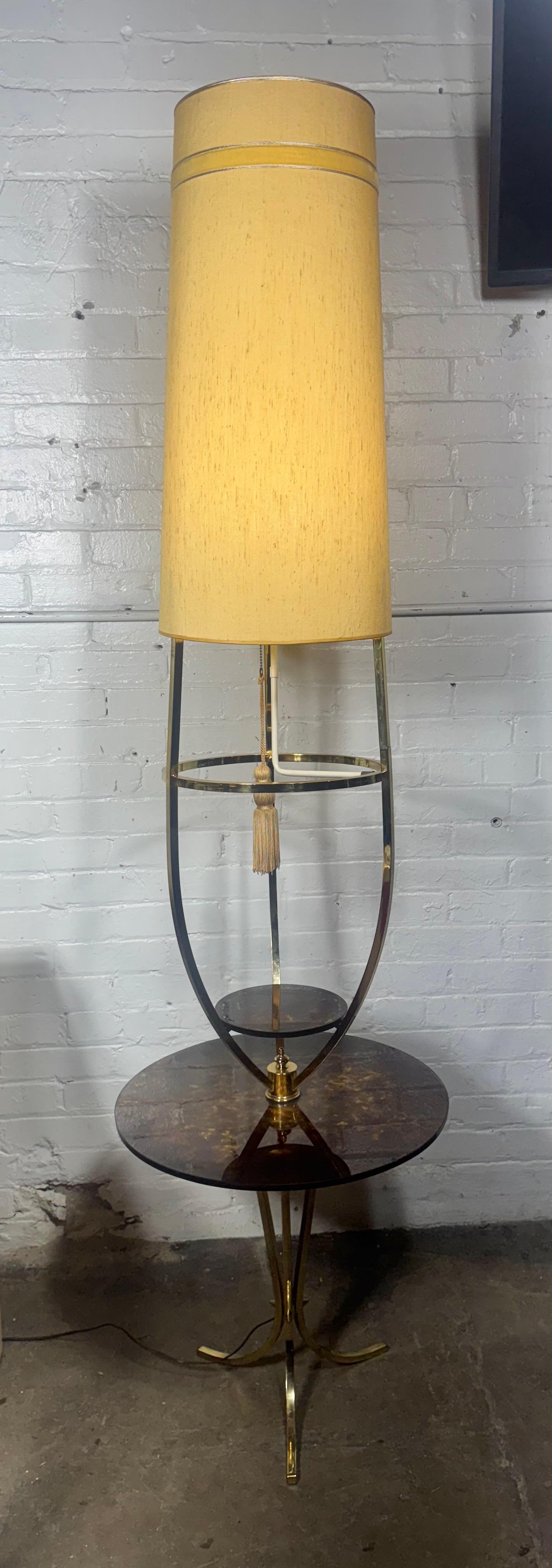 Majestic Lamp Co. Brass & reverse painted glass lamp tripod table (over 6