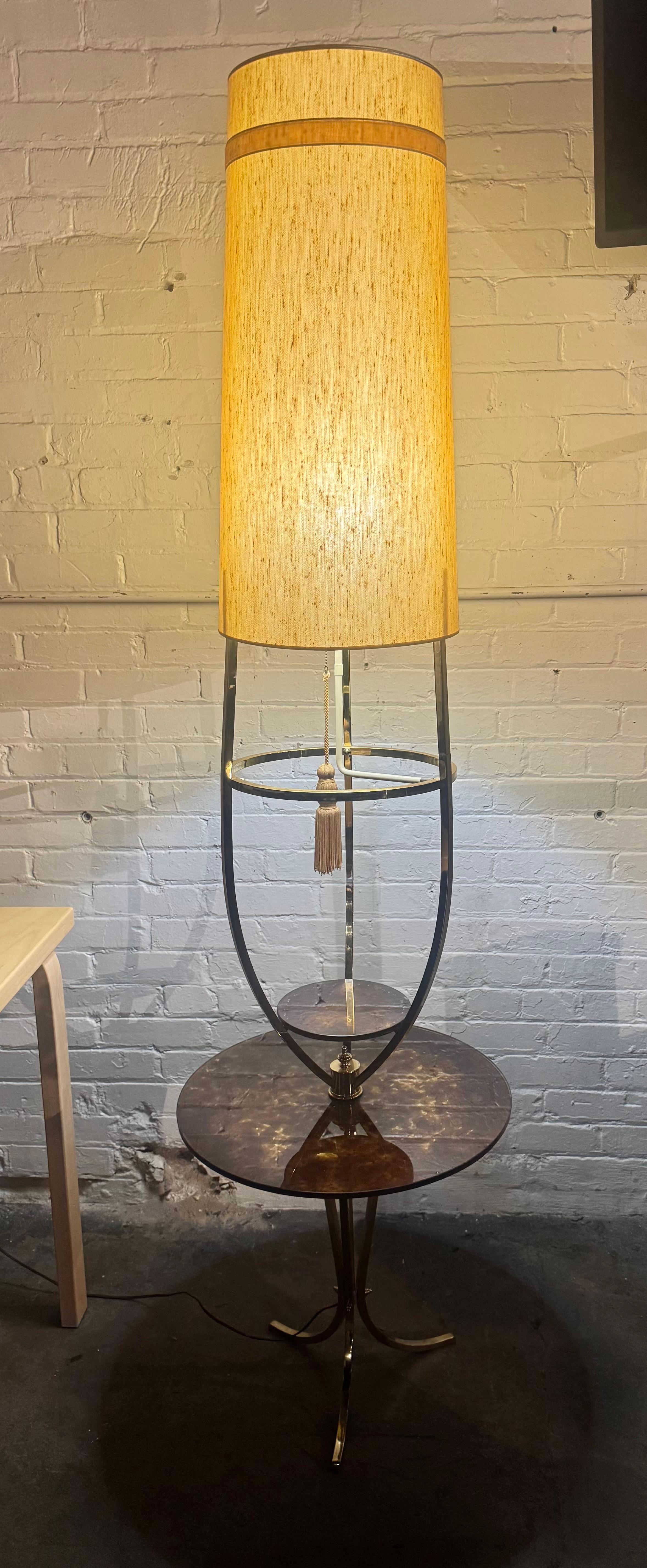 Majestic Lamp Co. Brass & reverse painted glass lamp tripod table (over 6