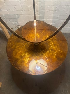 Majestic Lamp Co. Brass & reverse painted glass lamp tripod table (over 6" high)