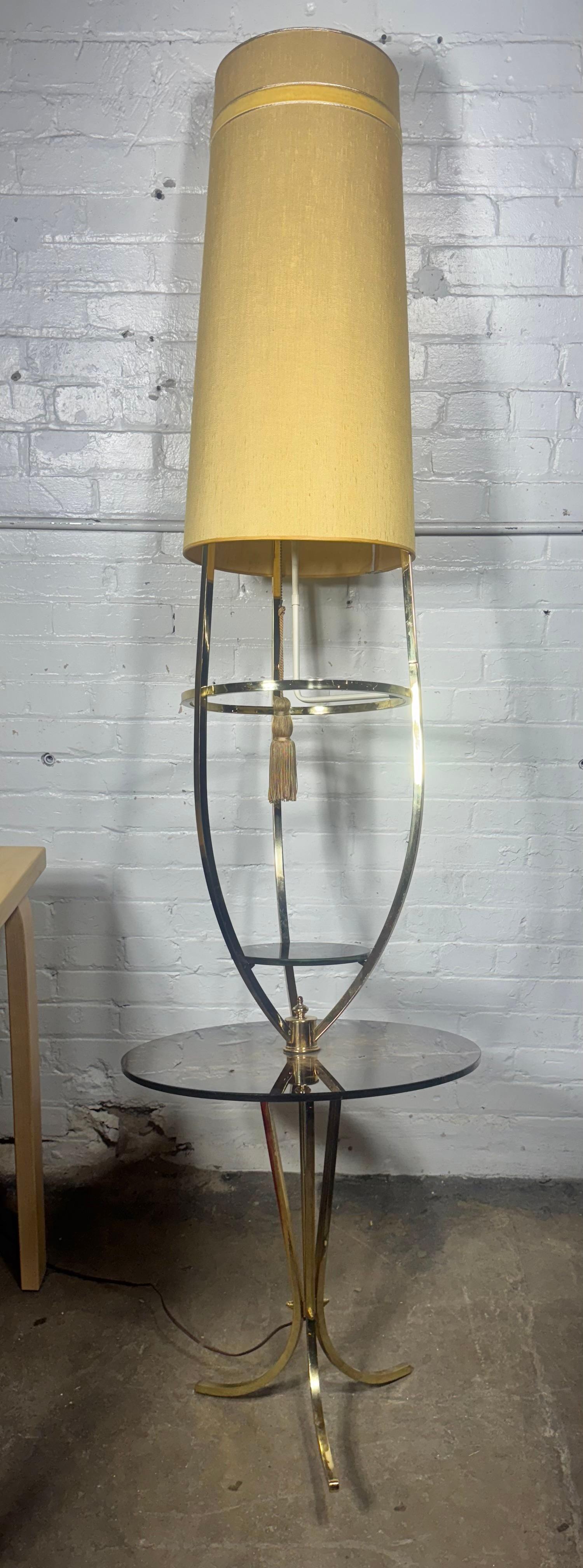 Majestic Lamp Co. Brass & reverse painted glass lamp tripod table (over 6
