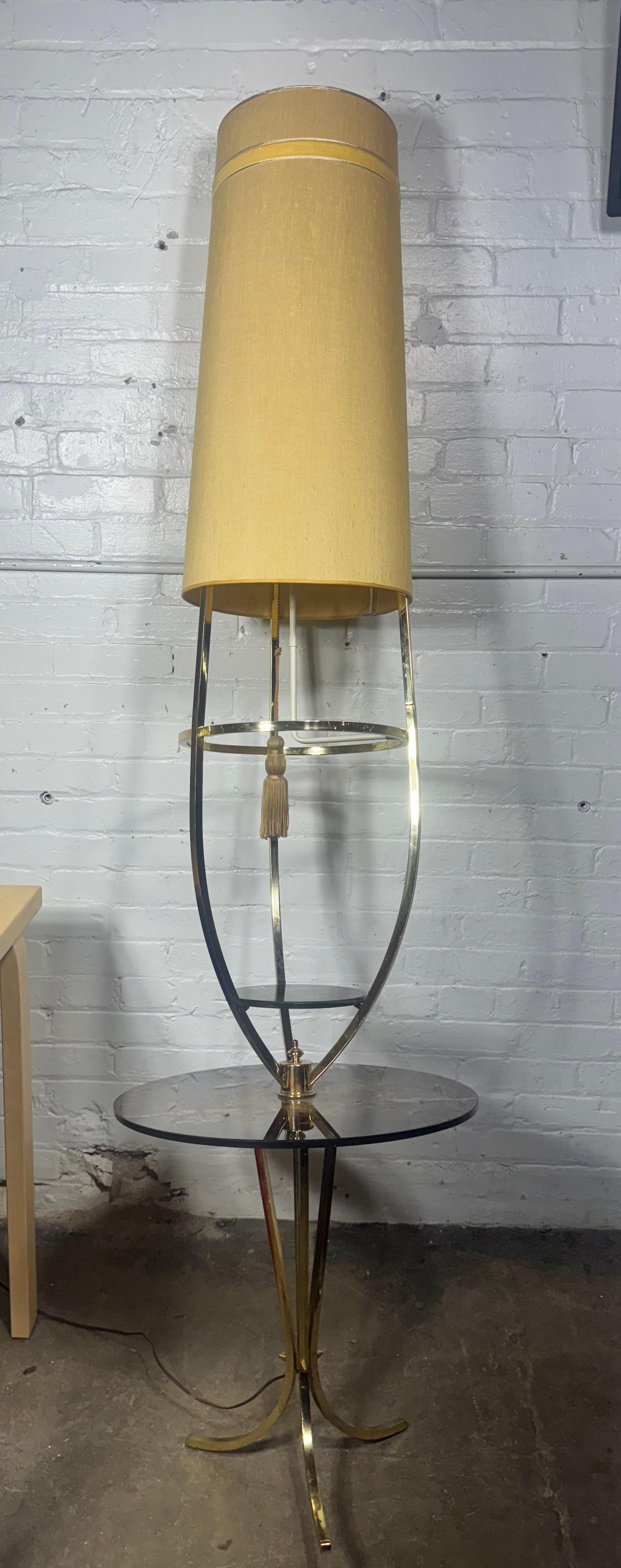 Majestic Lamp Co. Brass & reverse painted glass lamp tripod table (over 6