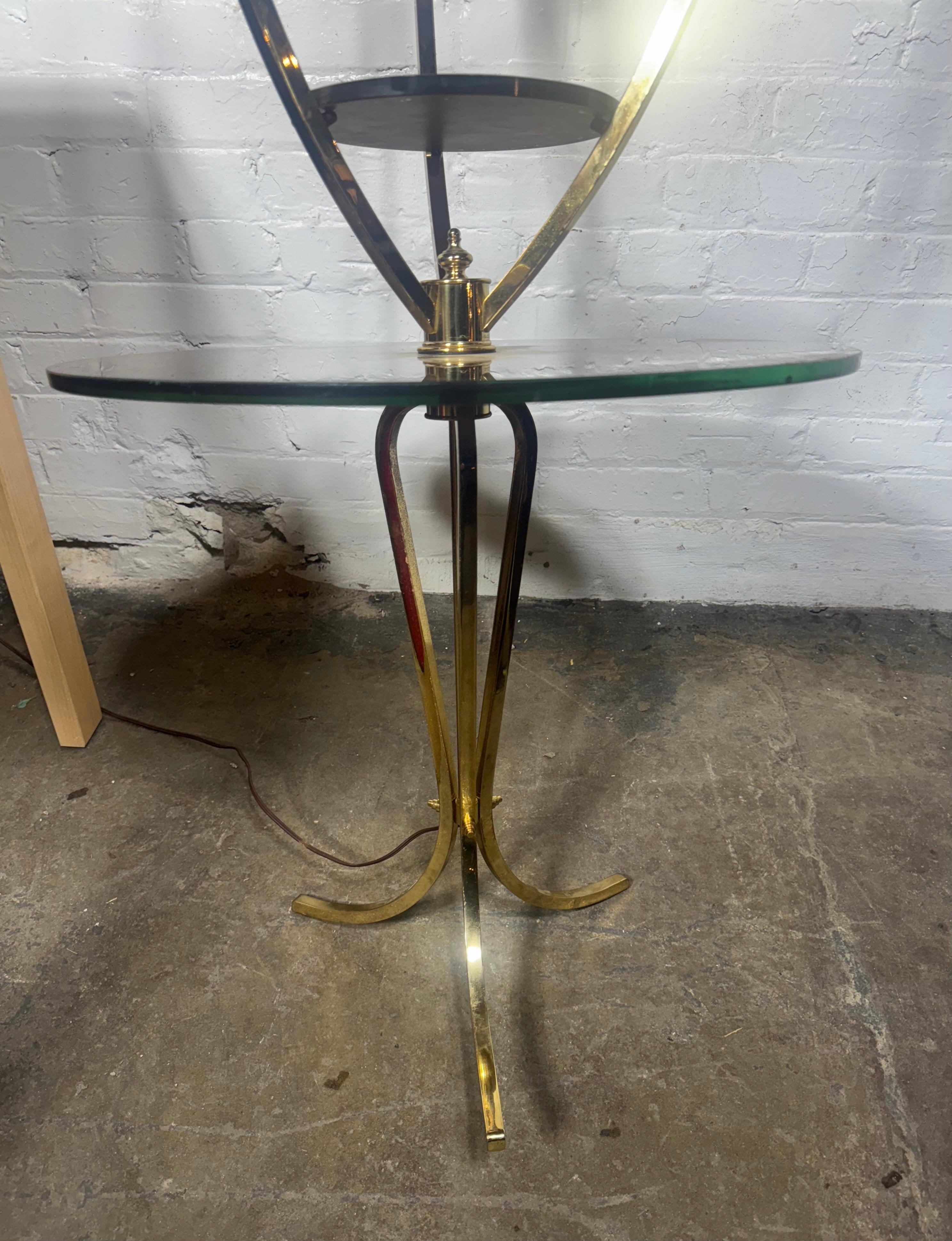 Majestic Lamp Co. Brass & reverse painted glass lamp tripod table (over 6