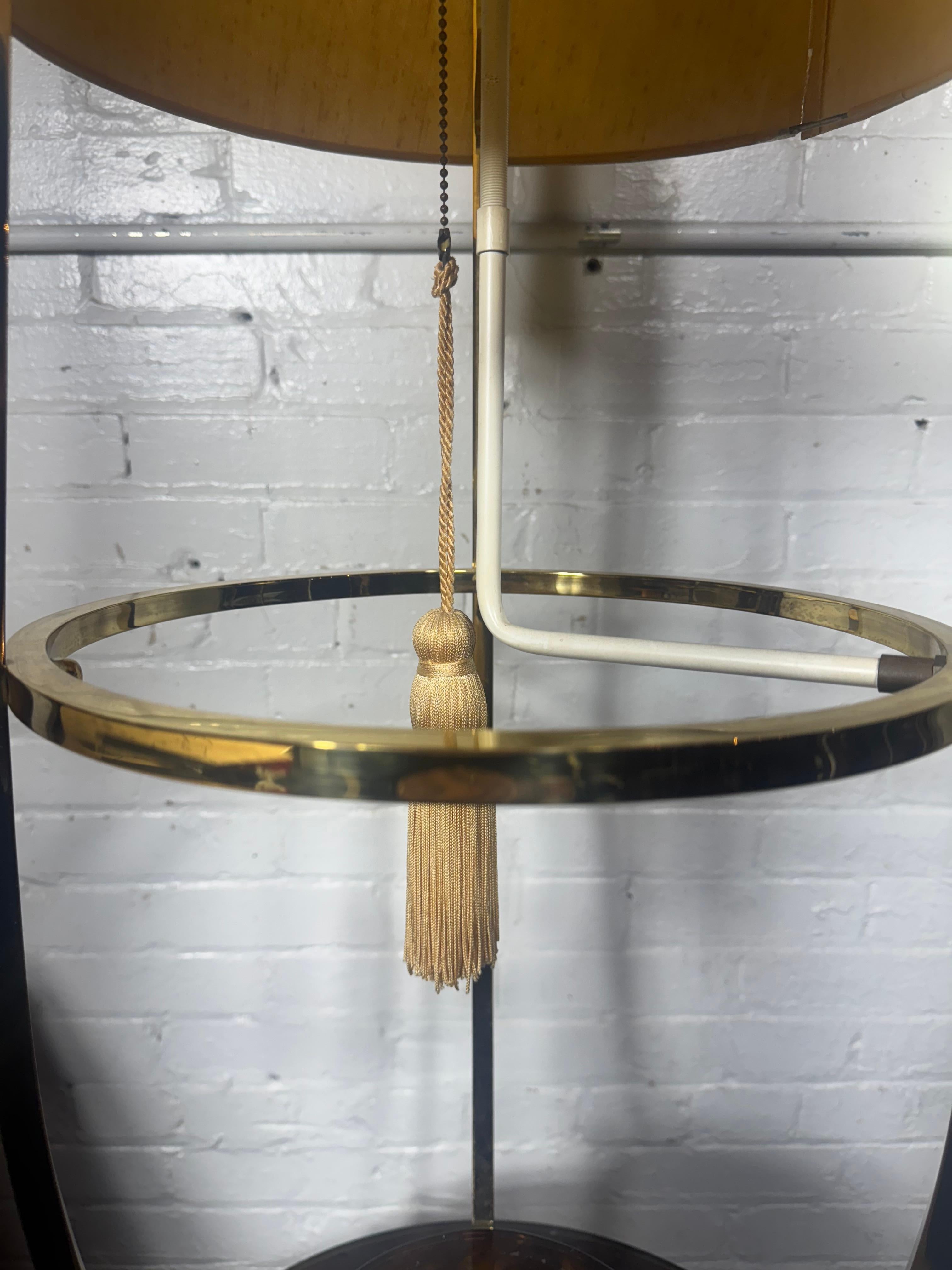 Majestic Lamp Co. Brass & reverse painted glass lamp tripod table (over 6
